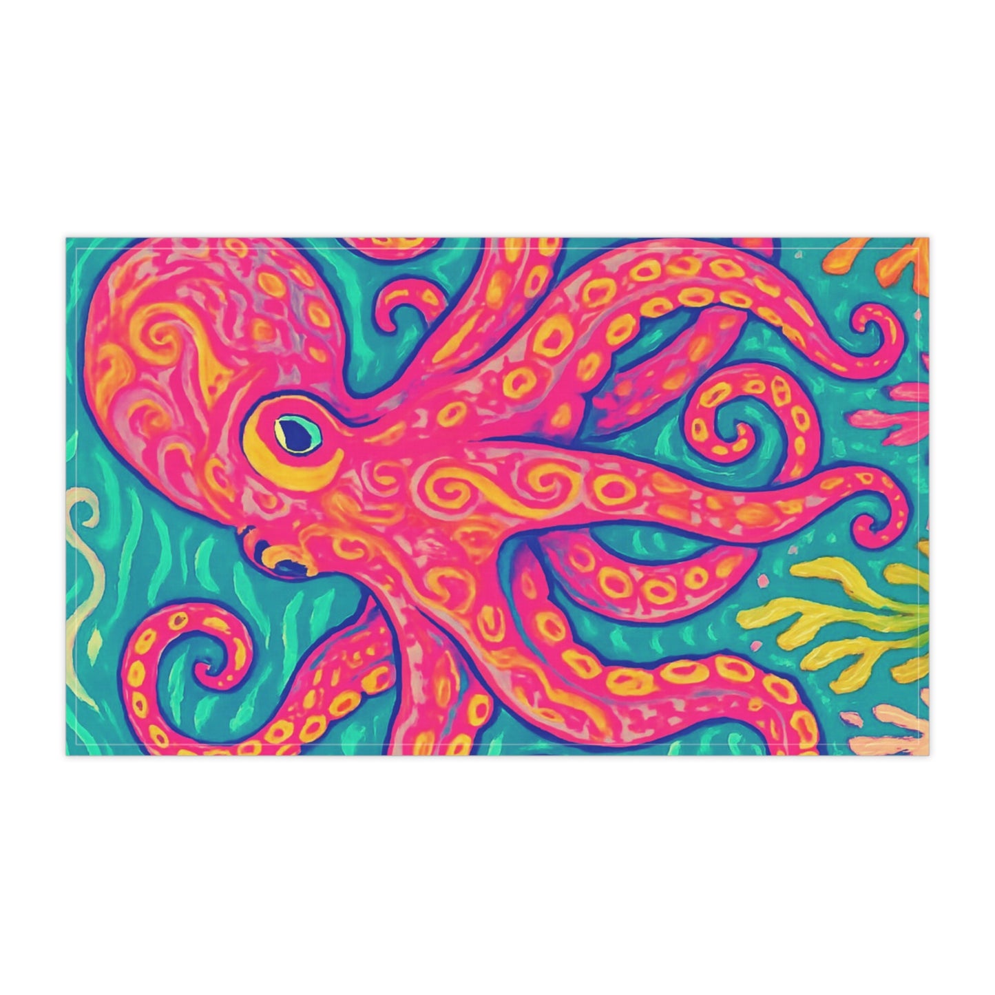 Tea Towels (cotton, poly), Red Kraken Joe