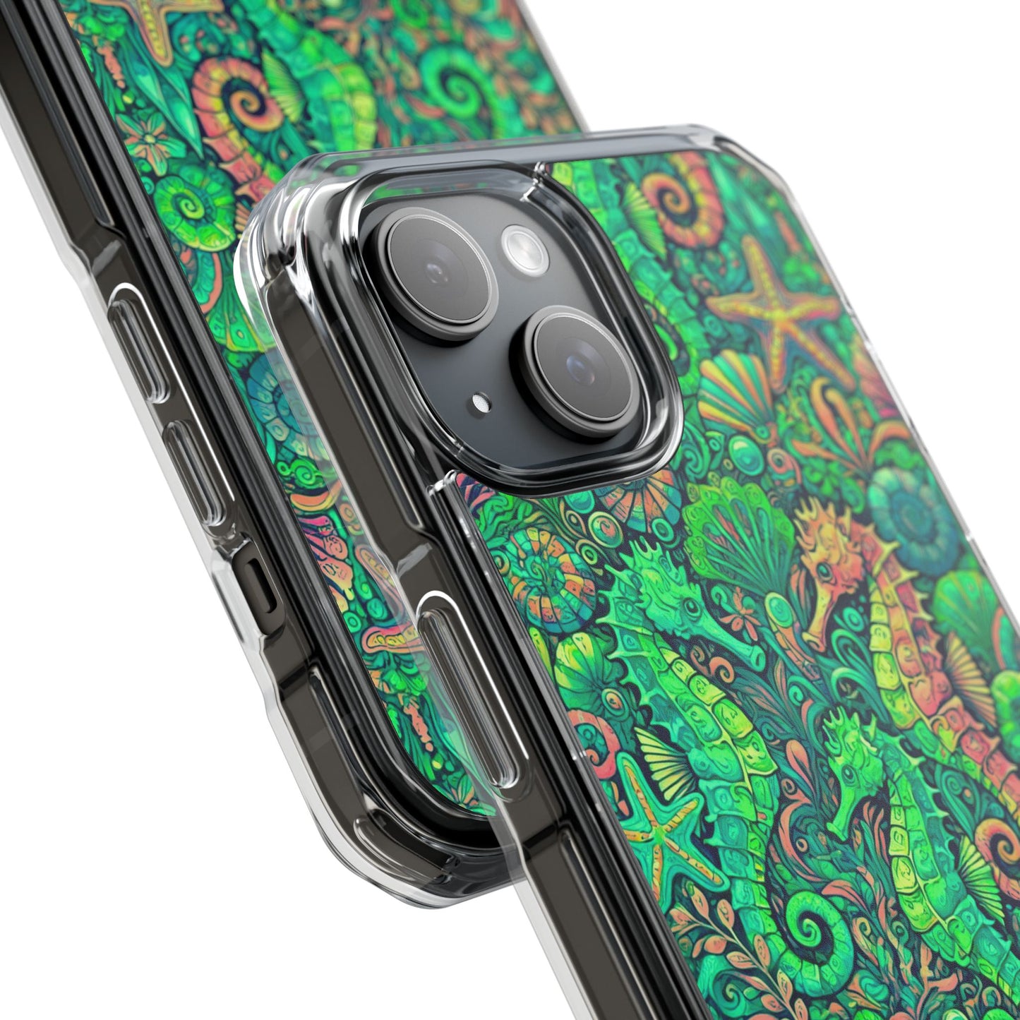 Seahorses/Hot Lime Magnetic Clear Phone Case, Many Models