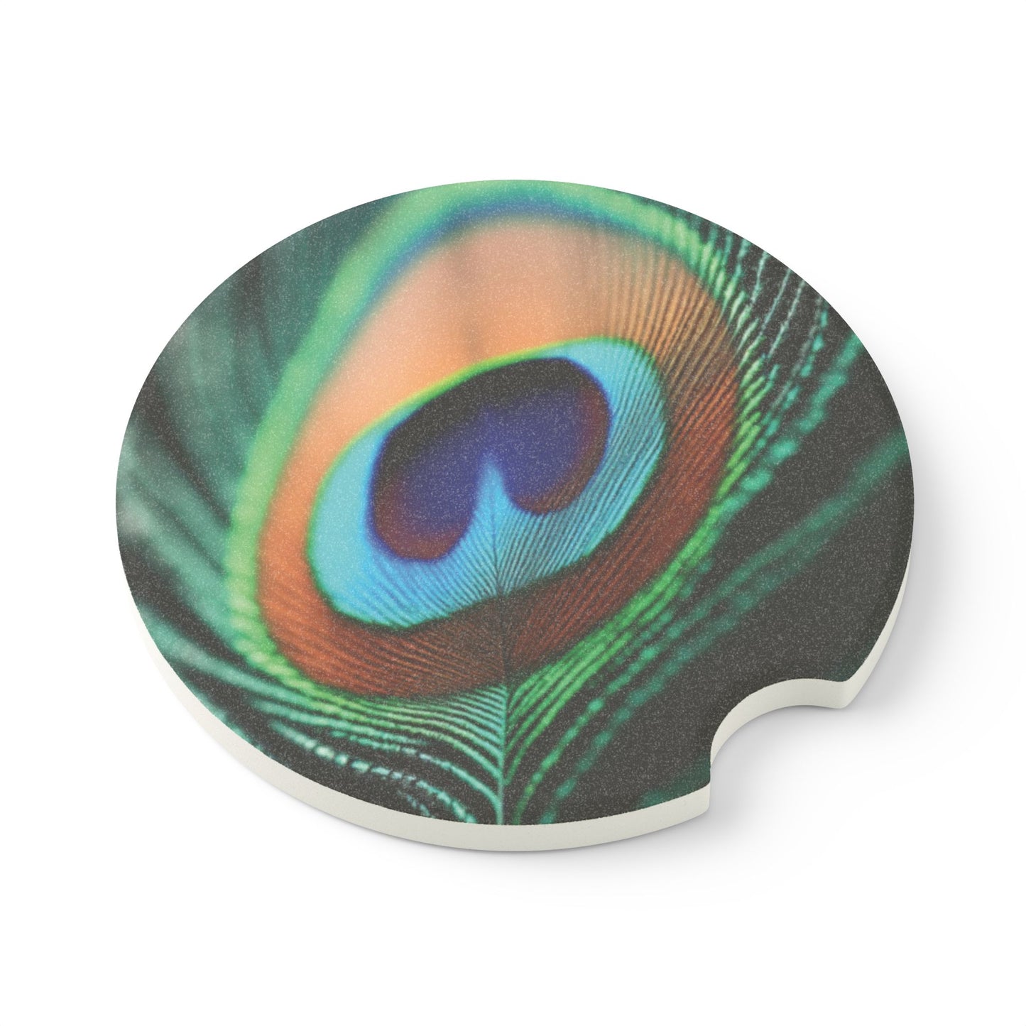 Soapstone Car Coaster - Green Peacock Eye Feather