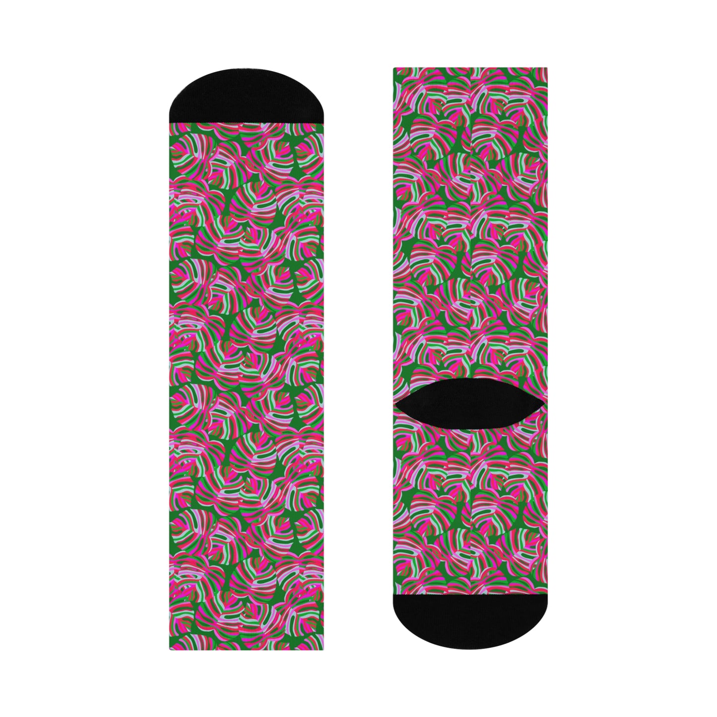 Cushioned Crew Socks - Monstera Pink Pop