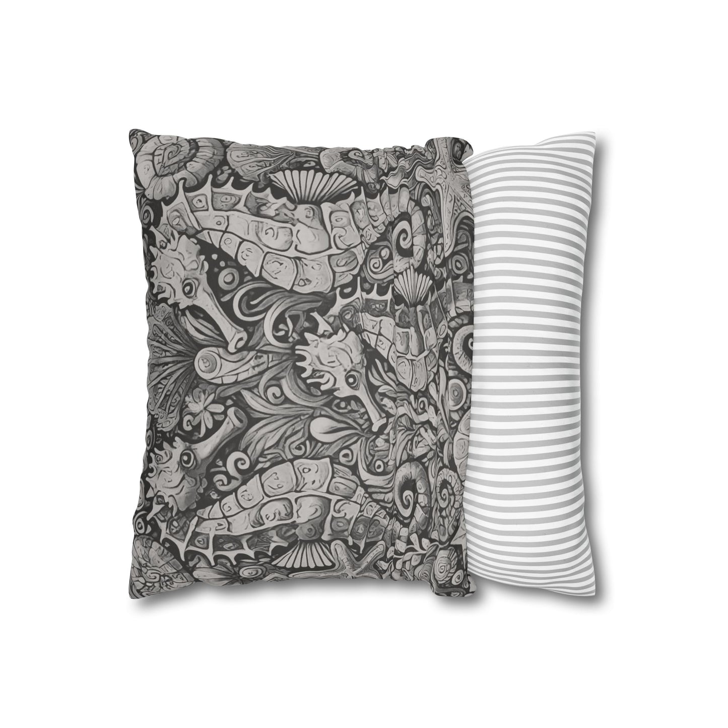 Faux Suede Square Pillowcase - Seahorse Trio, Noir