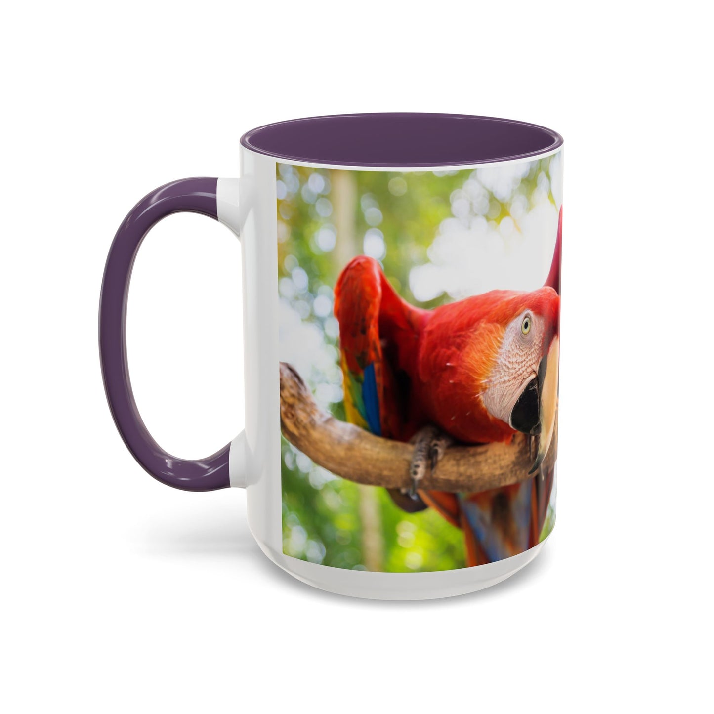 Accent Coffee Mug (11, 15oz), "I Run on Caffeine and Drama!" Parrot / Various Colors