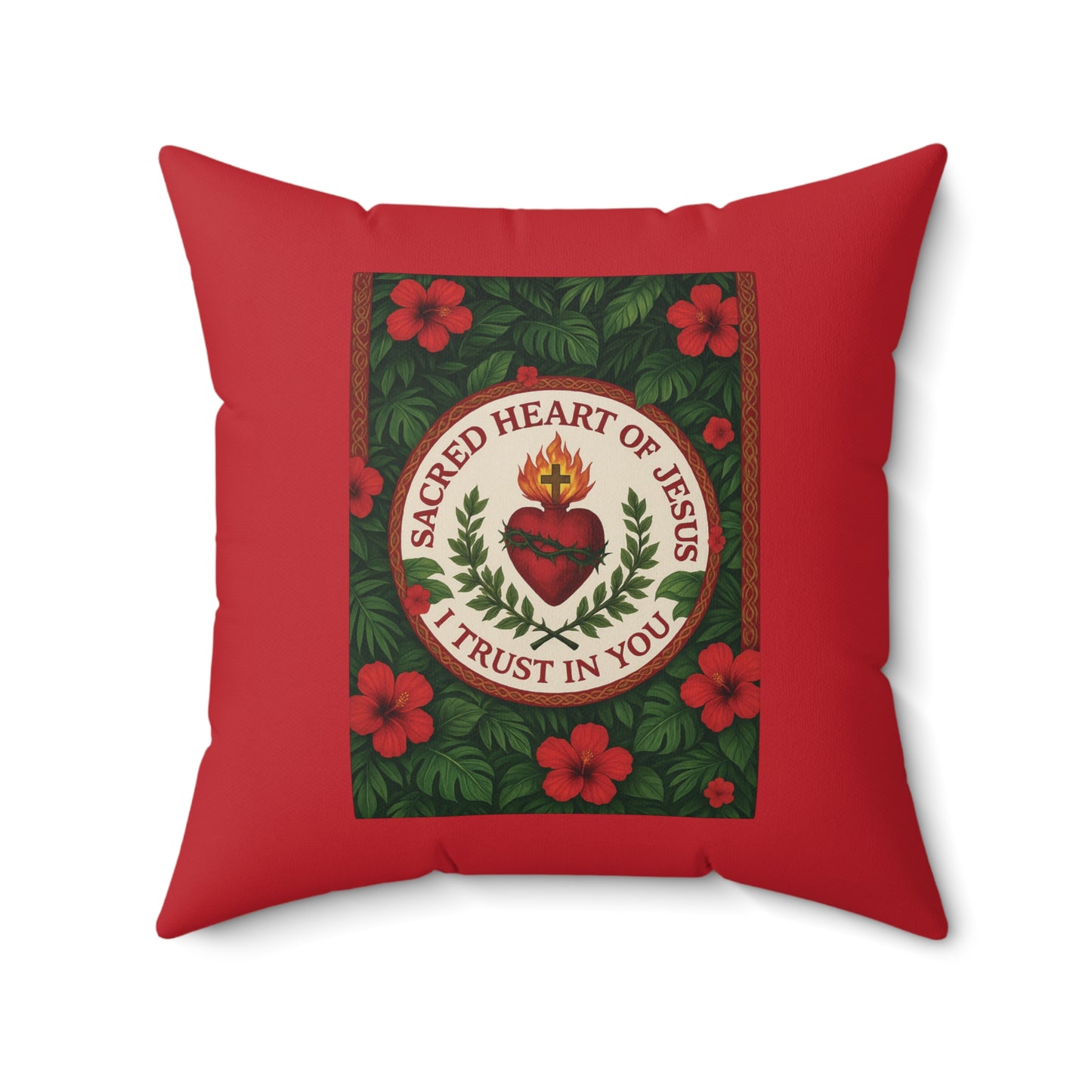 Religious Decorative Pillow - Accent Cushion, 4 Sizes / Sacred Heart of Jesus Prayer, Red