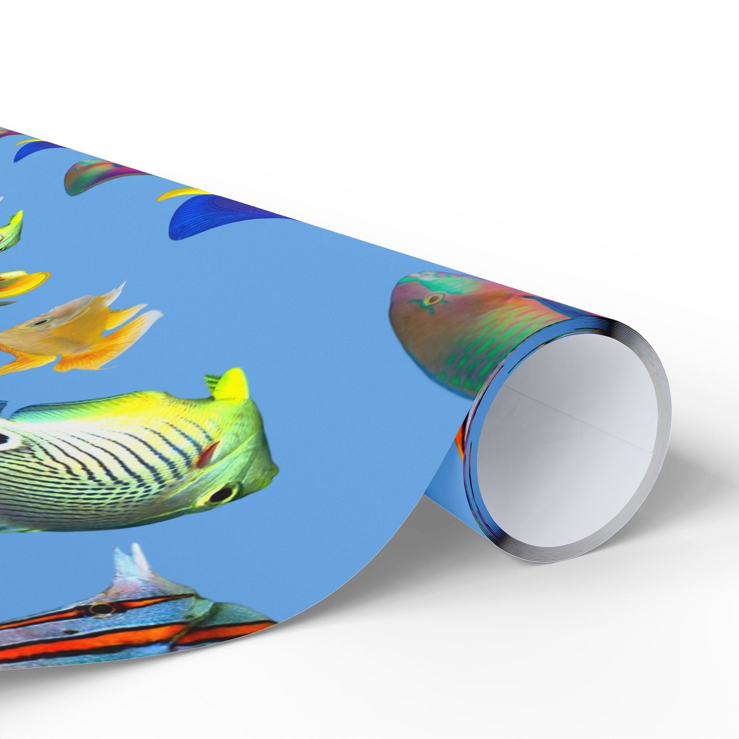 Wrapping Paper - Tropical Gift Wrap for All Occasions, 3 Sizes/2 Finishes / School of Fish, Lt. Blue
