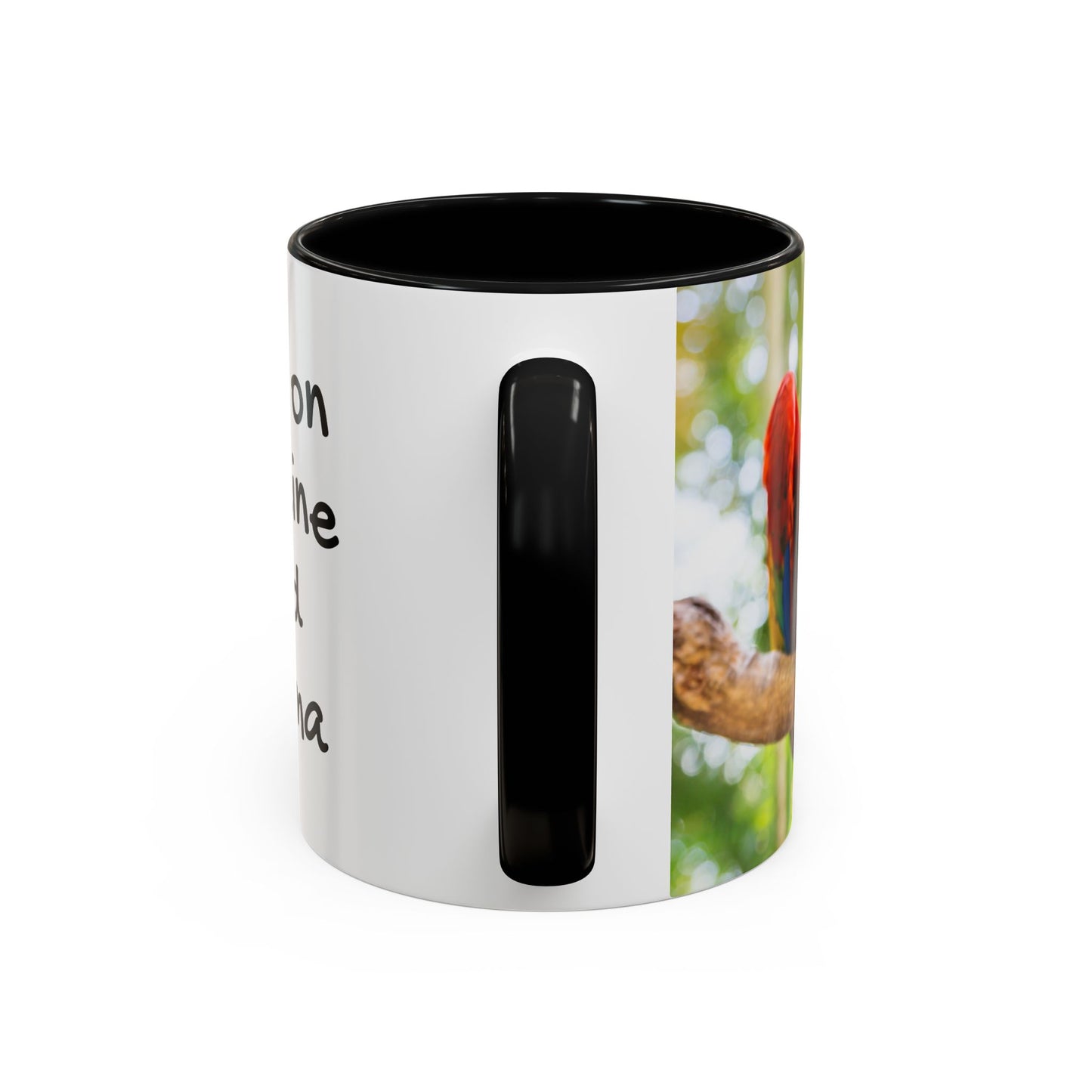 Accent Coffee Mug (11, 15oz), "I Run on Caffeine and Drama!" Parrot / Various Colors