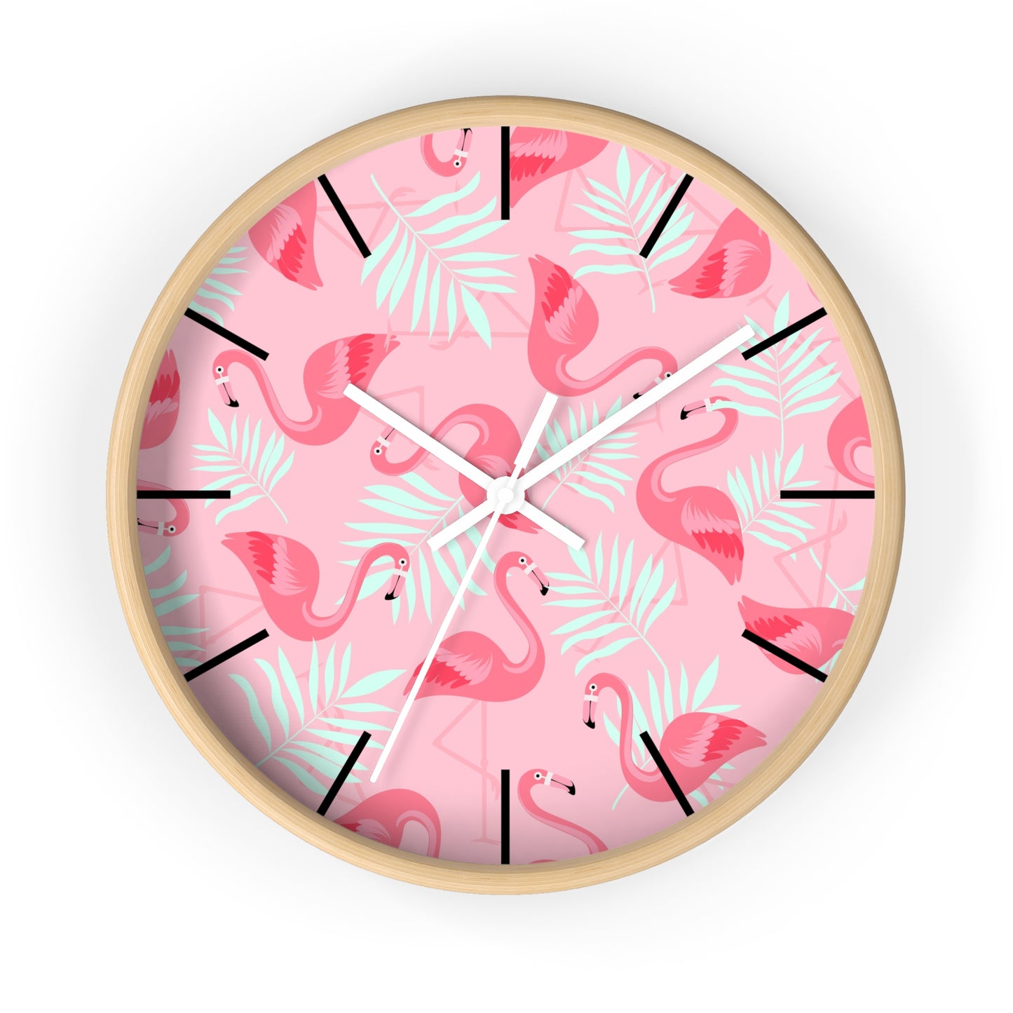 Tropical Flamingo and White Palms Wall Clock - Perfect for Beach Lovers