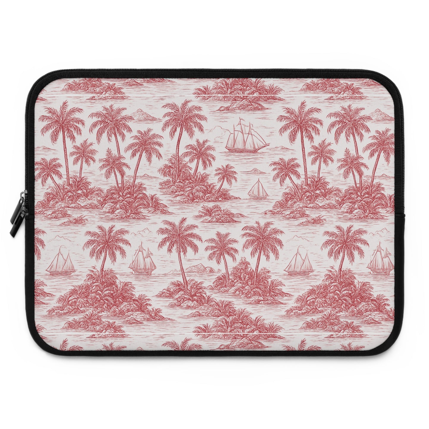 Tropical Laptop Sleeve, 5 Sizes - Perfect for Beach Lovers & Students / Faraway Toile, Red