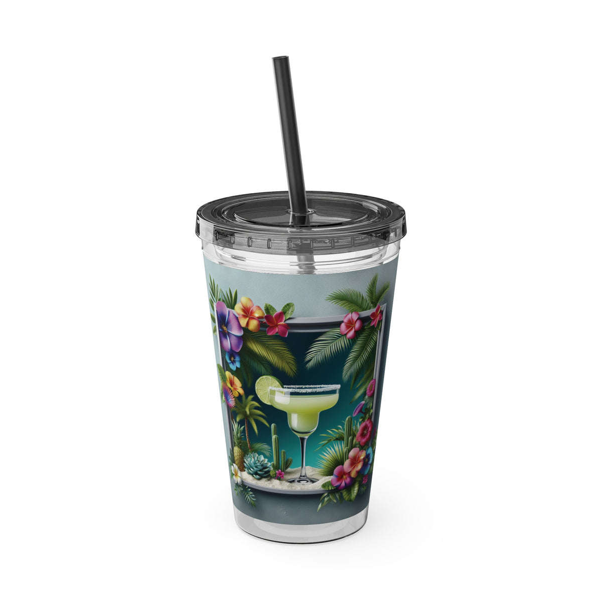 Tropical Tumbler with Straw | 16oz Colorful Travel Cup / Tropical Margarita