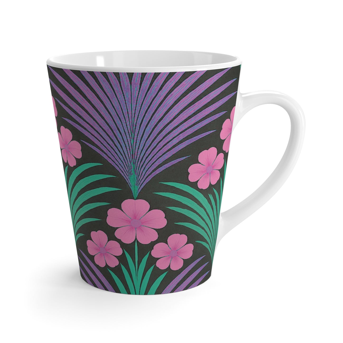 Latte White Mug - Midnight Hibiscus Deco/Pink