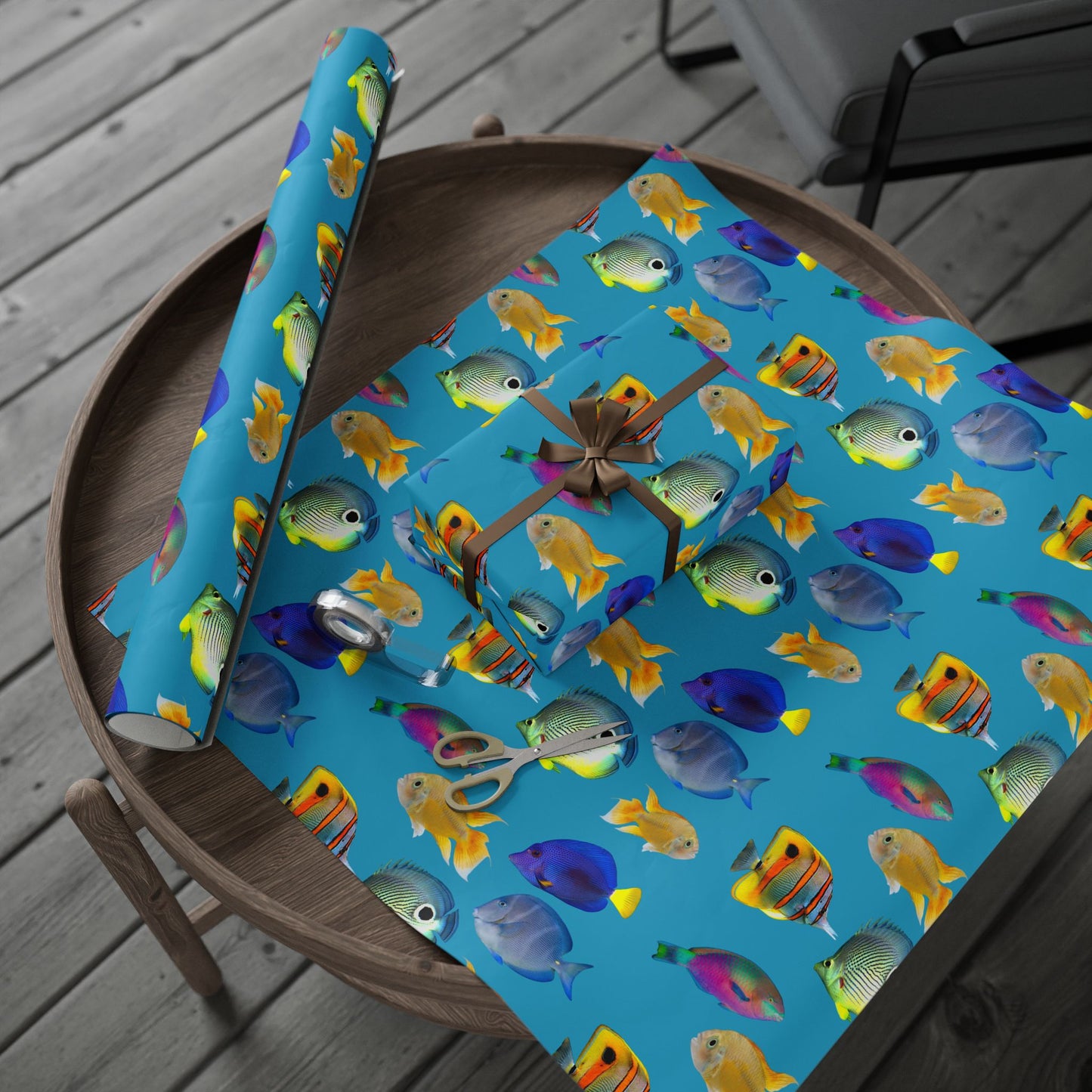 Wrapping Paper - Tropical Gift Wrap for All Occasions, 3 Sizes/2 Finishes / School of Fish, Turquoise