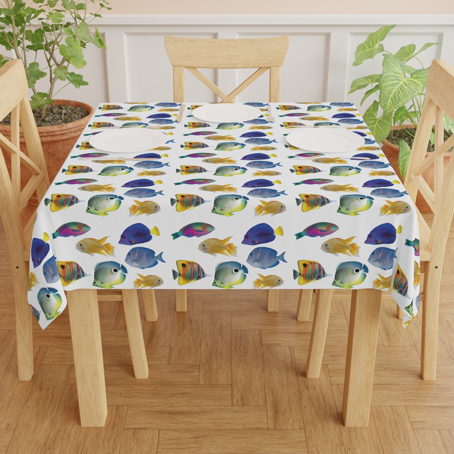 School of Fish/White Tablecloth, 55" x 55"