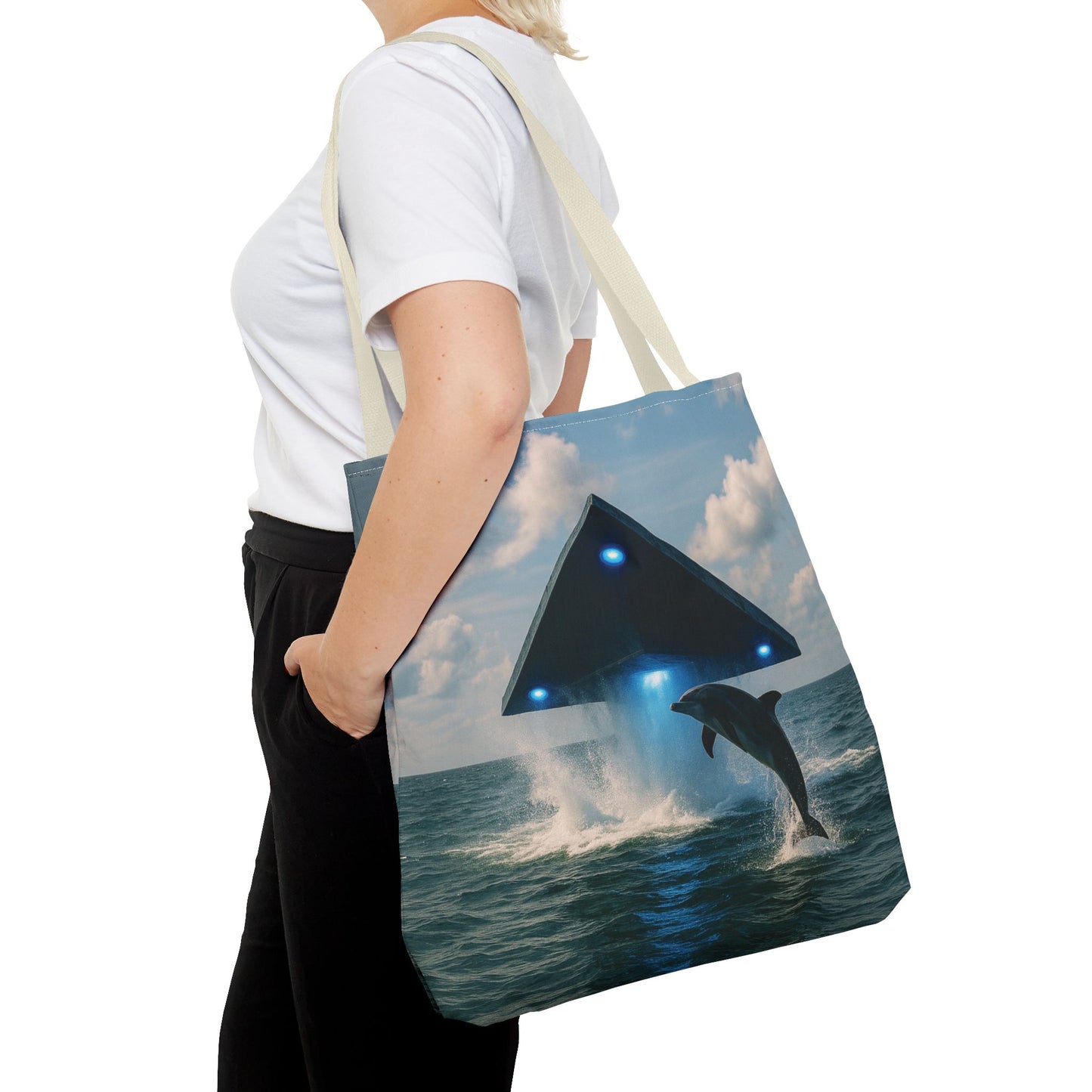 UFO and Dolphin in Ocean Tote Bag - 3 Sizes