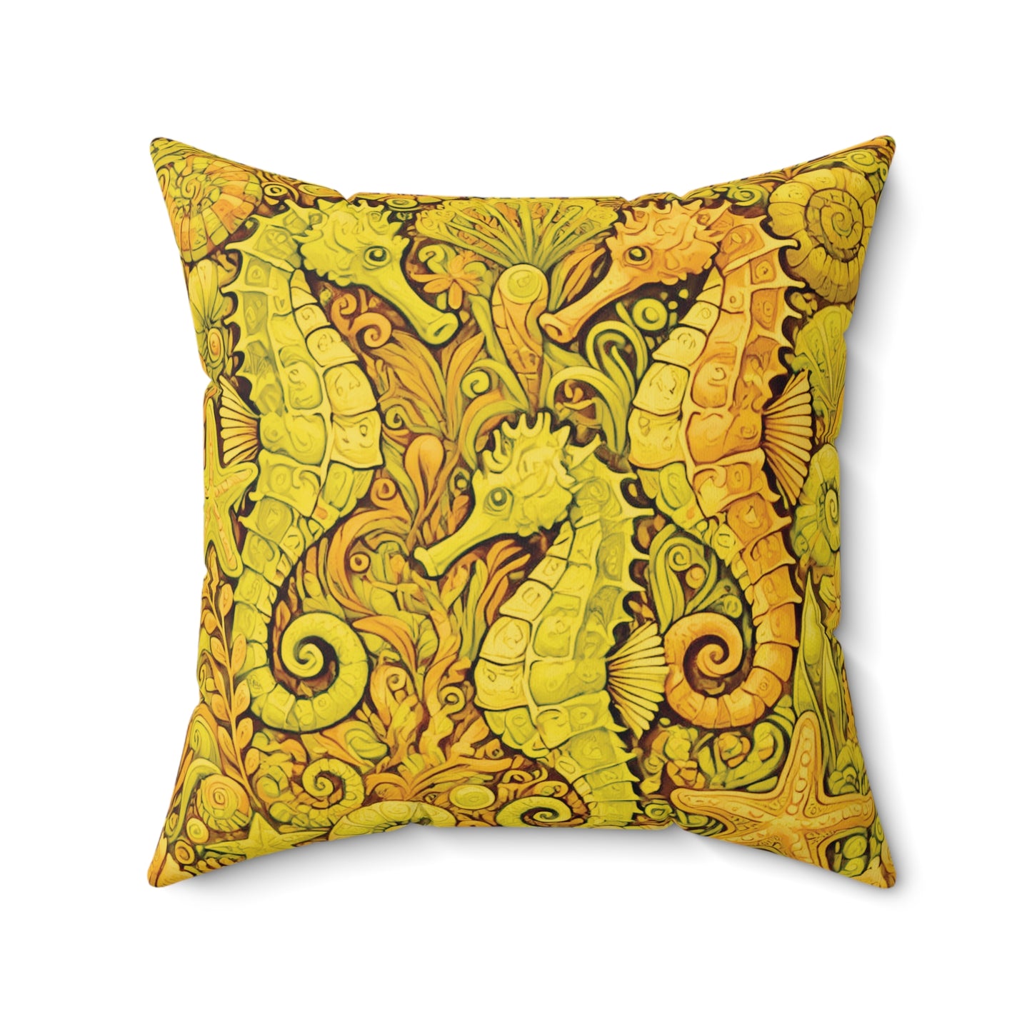 Decorative Pillow - Accent Cushion, 4 Sizes / Seahorse Trio, Yellow