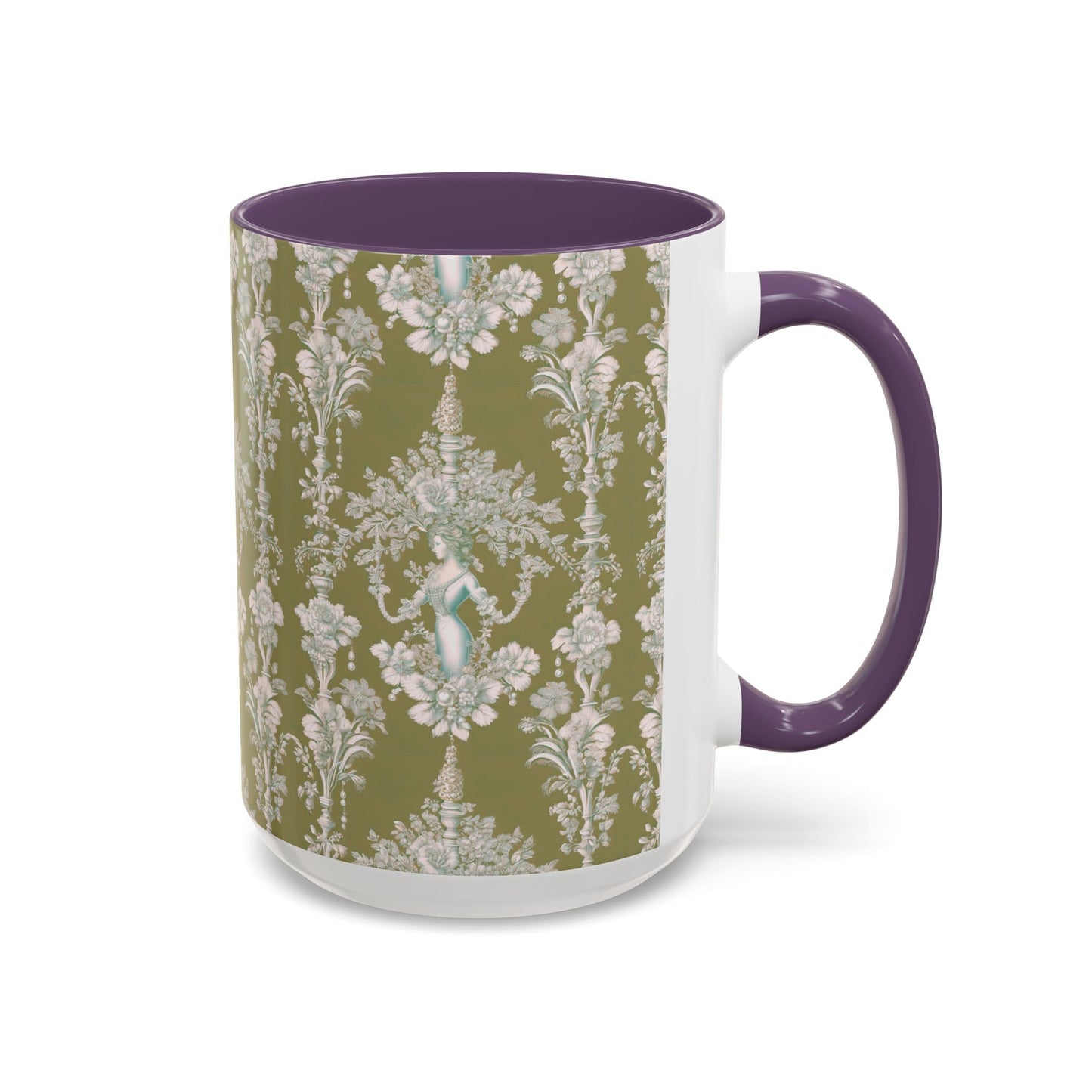 Accent Coffee Mug (11, 15oz), Pearl Lady Toile/Highborn Greren Repeat, Various Colors