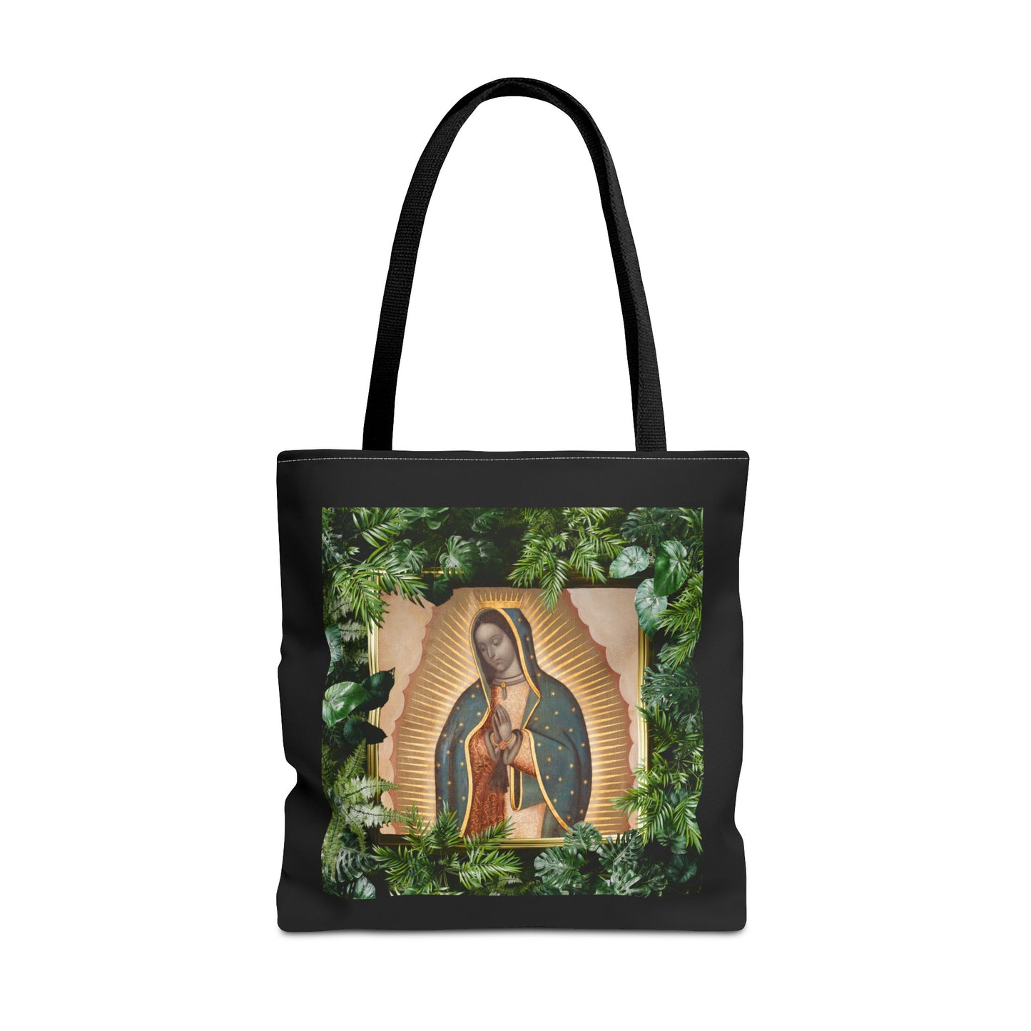 Religious Our Lady of Guadalupe Tropical Tote Bag/Black - 3 Sizes