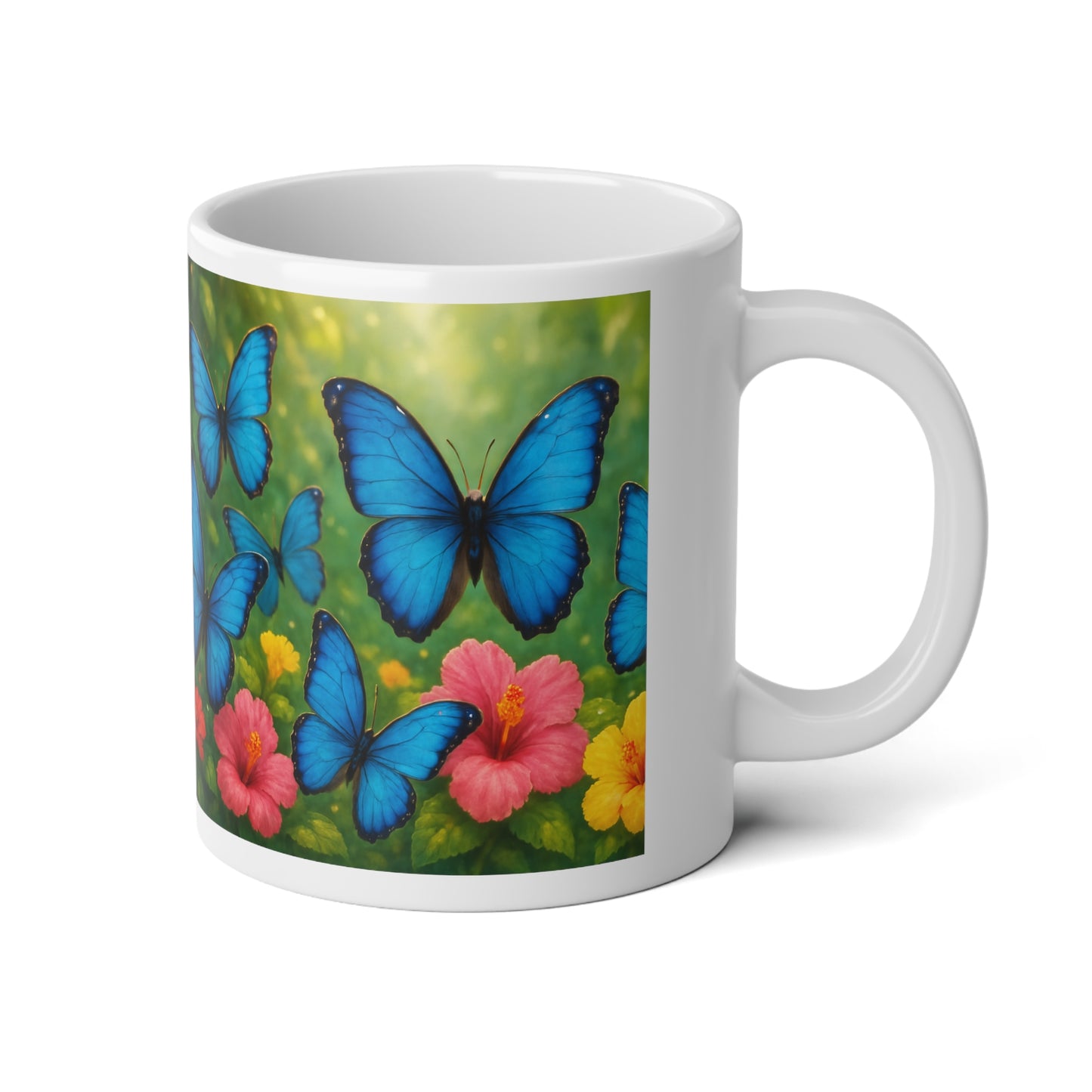Jumbo Mug, 20oz, Morpho Butterflies Flight, Tropical Coffee Cup