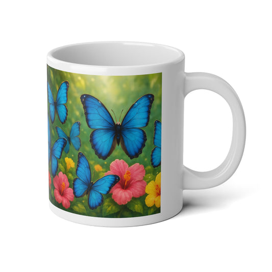 Jumbo Mug, 20oz, Morpho Butterflies Flight, Tropical Coffee Cup