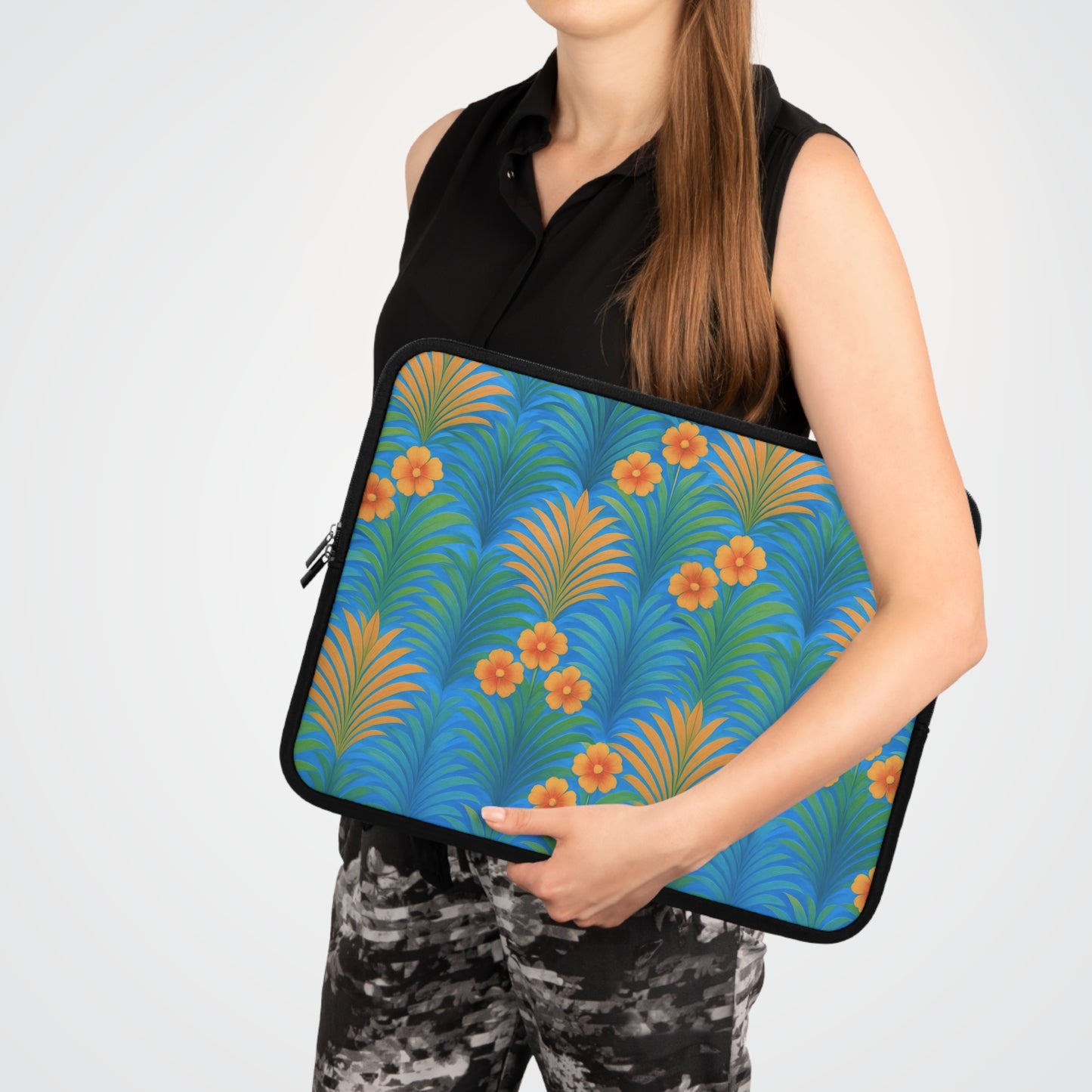 Tropical Laptop Sleeve, 5 Sizes - Perfect for Beach Lovers & Students / Sunrise Palms, Orange