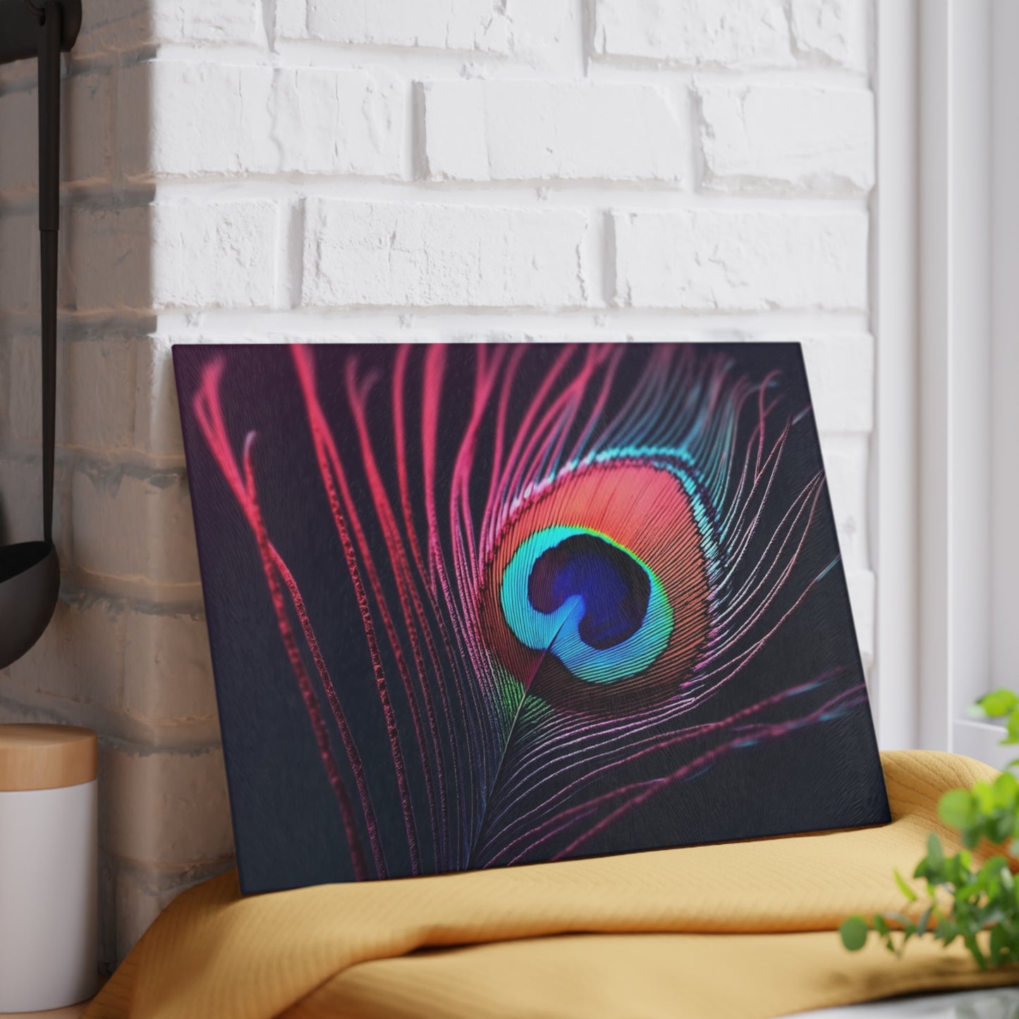Glass Cutting Board, 2 sizes - Peacock Eye Feather, Magenta