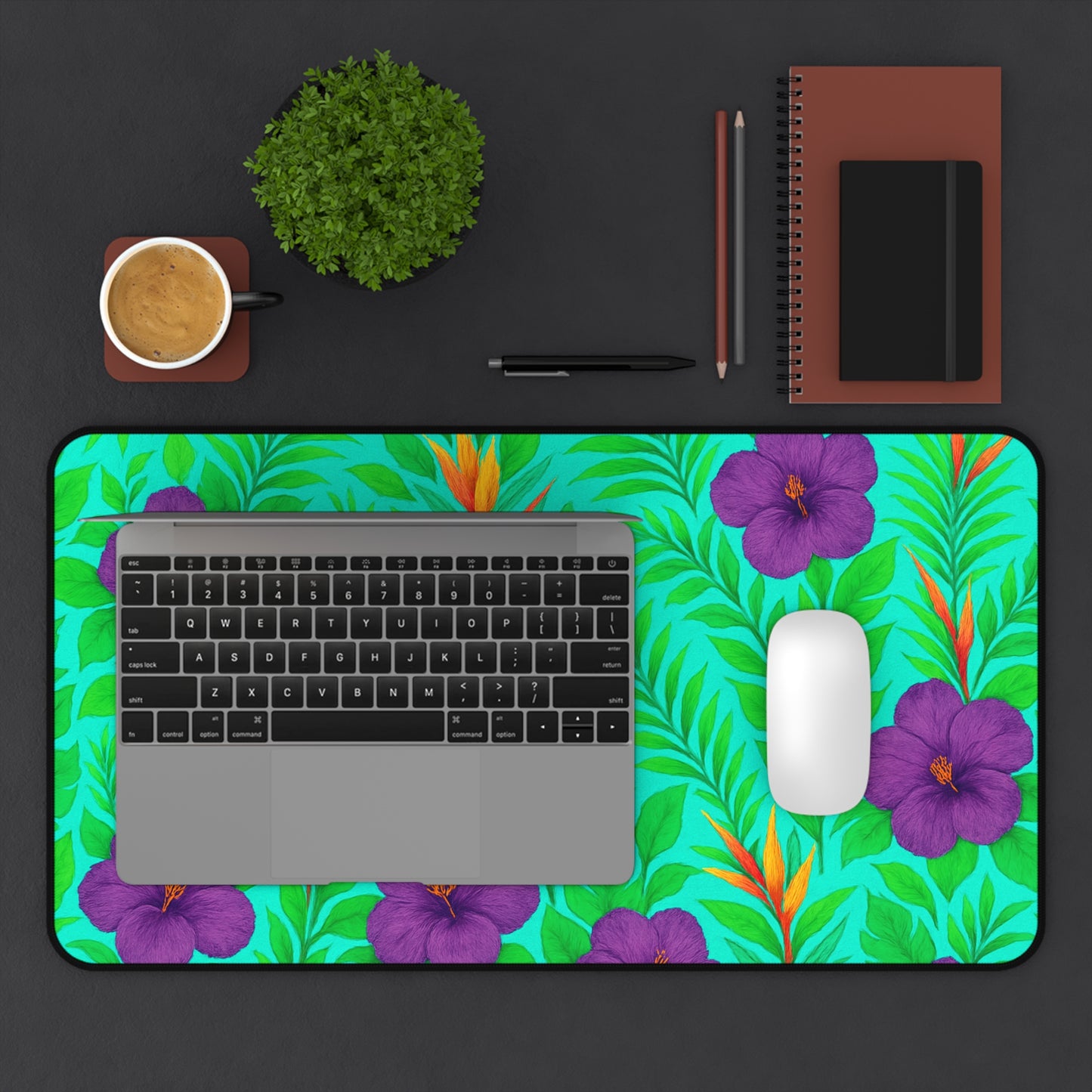 Tropical Paradise Desk Mat, 3 Sizes - Perfect for Home Office - Midnight Flower Green