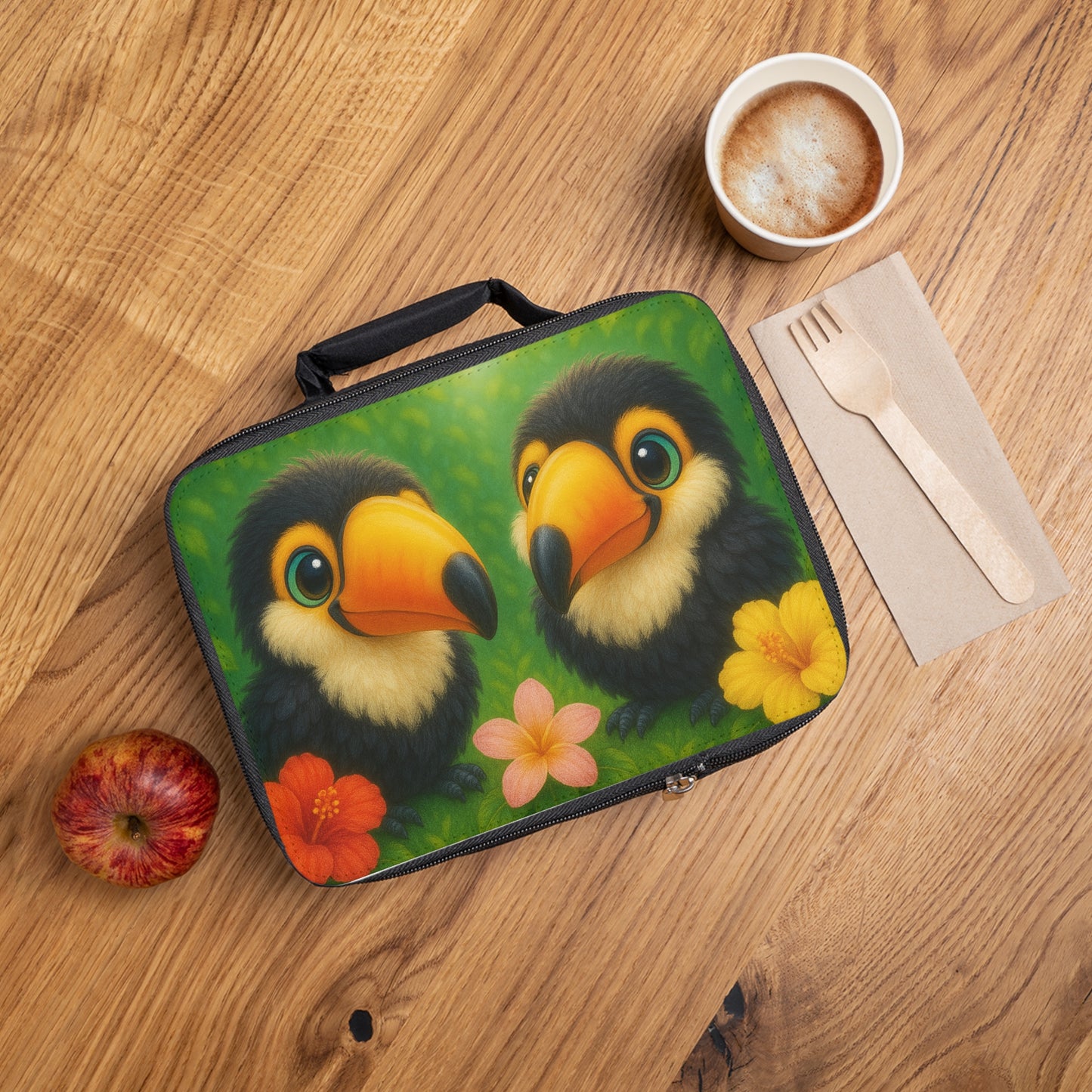 Baby Toucans Duo Rainforest Lunch Bag - Eco-Friendly Insulated Tote, Adult and Child Lunchbox / Perfect for Picnics, Beach Outings