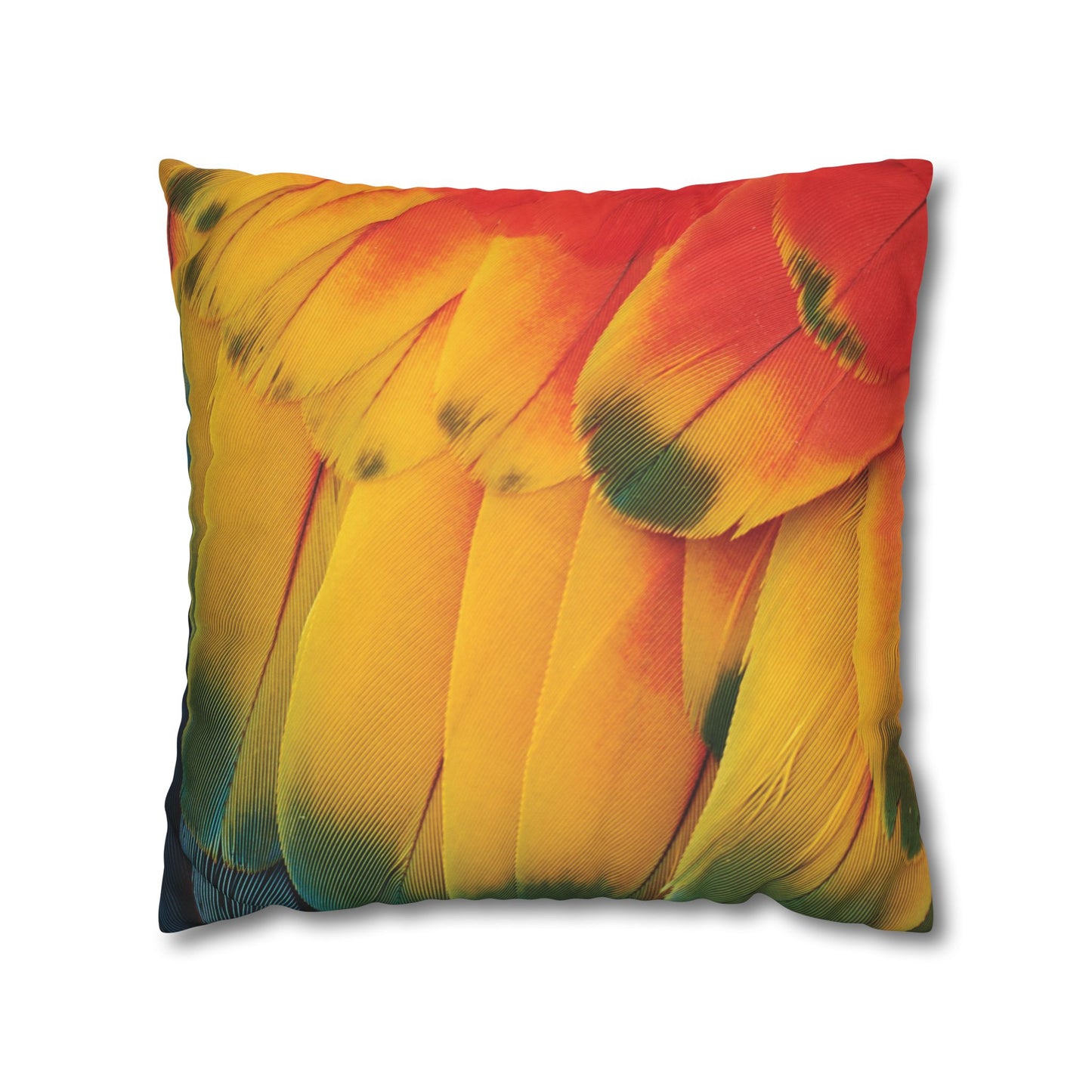 Faux Suede Square Pillowcase - Macaw Parrot Feathers