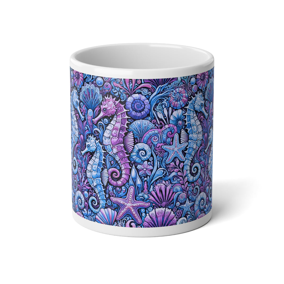 Jumbo Mug, 20oz, Blue Seahorses | Tropical Coffee Cup