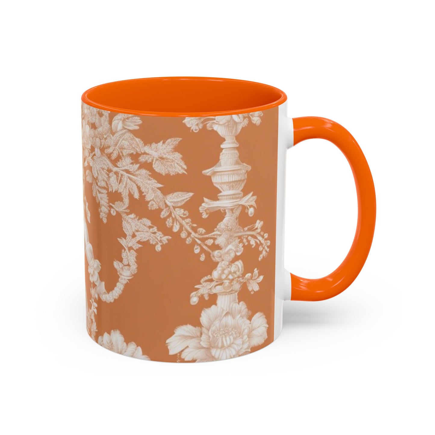 Accent Coffee Mug (11, 15oz), Pearl Lady Toile/Melon, Various Colors