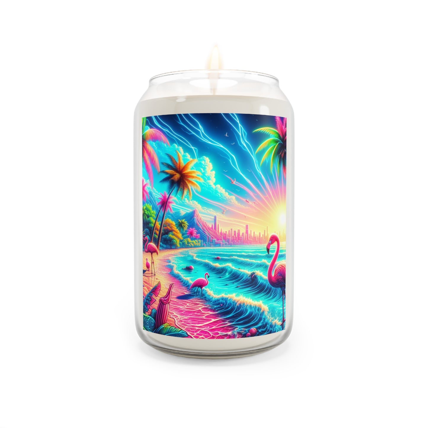 Scented Candle, 13.75oz - Pop Art Flamingo Beach
