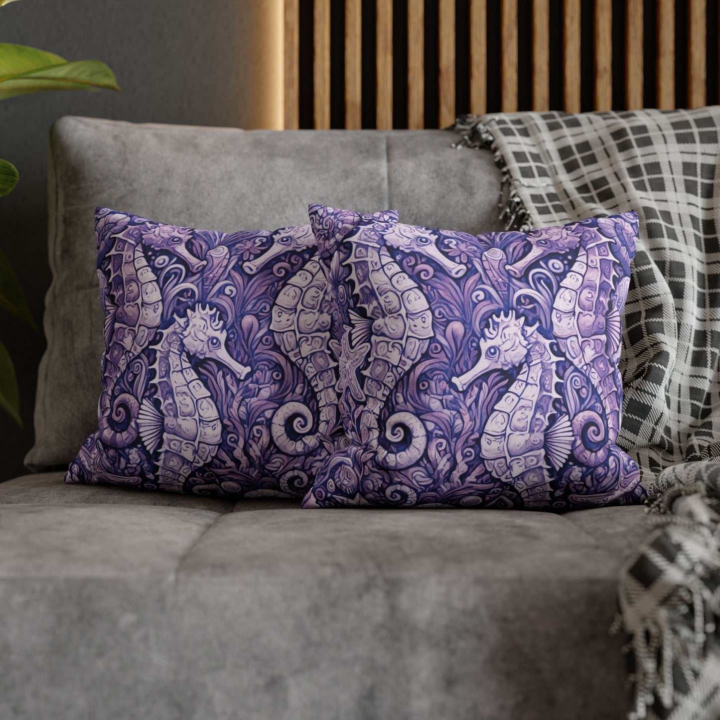 Faux Suede Square Pillowcase - Seahorse Trio, Amethyst