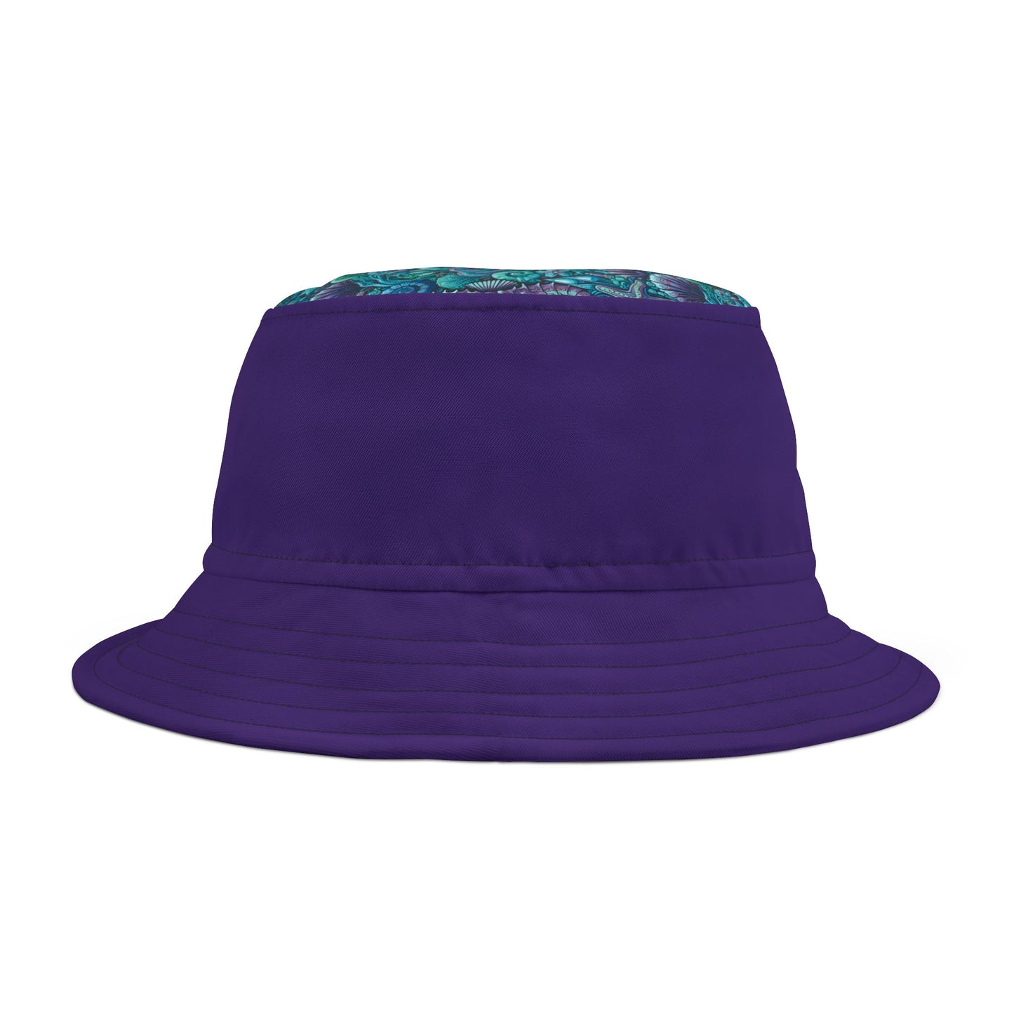 Tropical Polyester Bucket Hat, 2 Sizes - Seahorses Turquoise/Purple