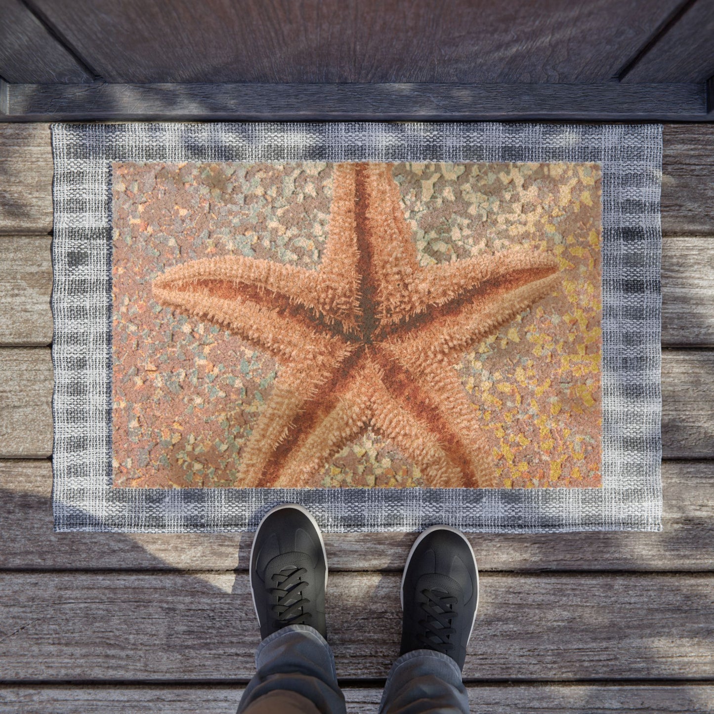 Tropical Ocean Doormat - Vibrant Coconut Fiber Entrance Mat / Coastal Disco Starfish