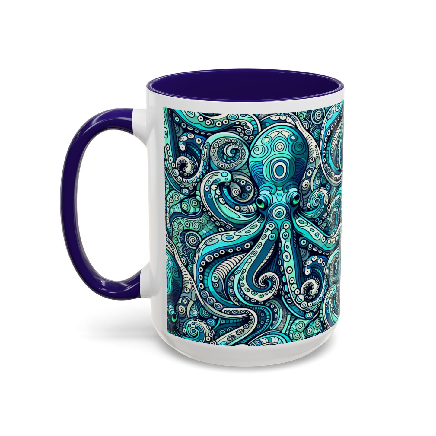 Accent Color Coffee Mug, Many Colors - 11oz & 15oz / Aqua Octopus