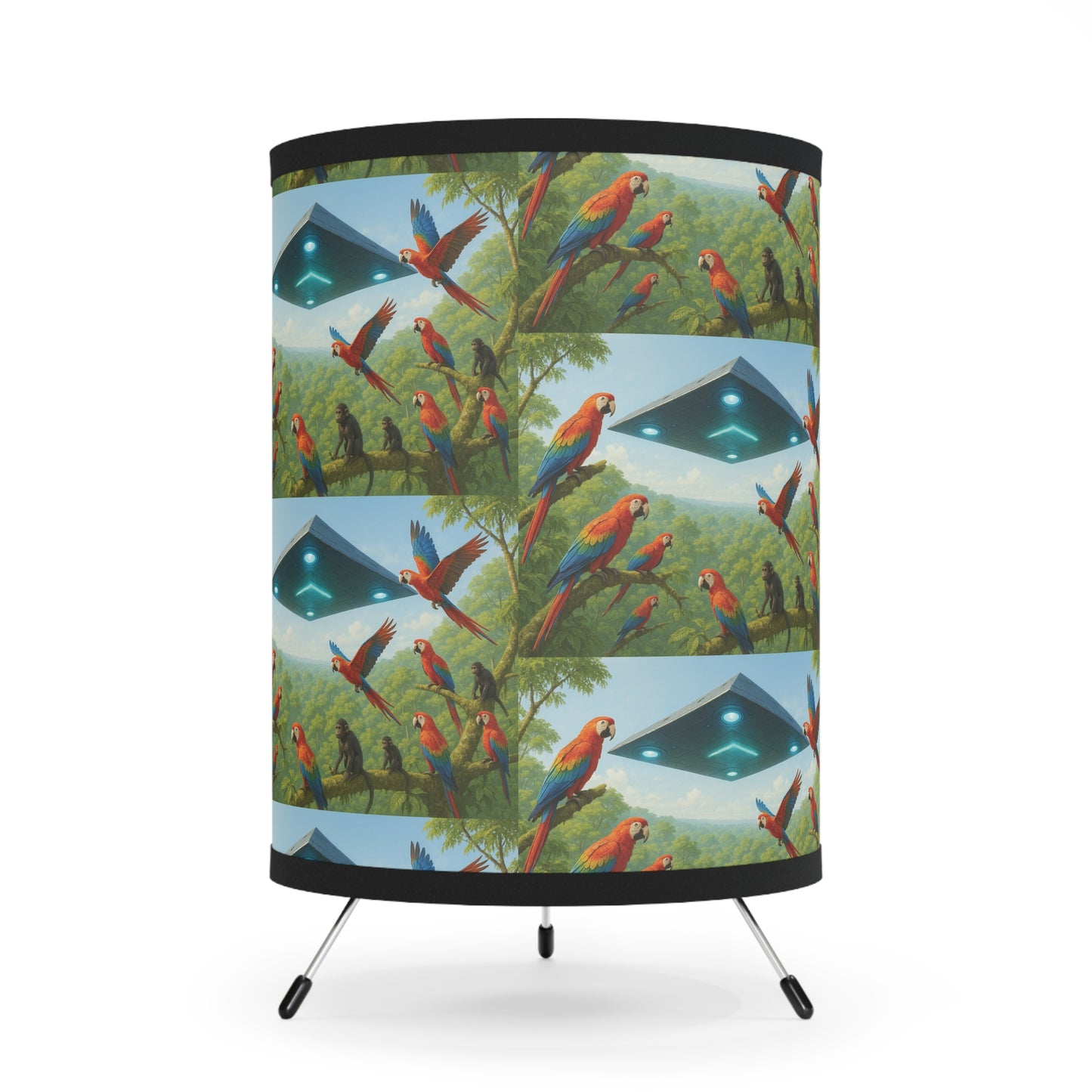 UFO and Macaws Tripod Lamp with Artistic High-Res Shade - Perfect for Home Décor