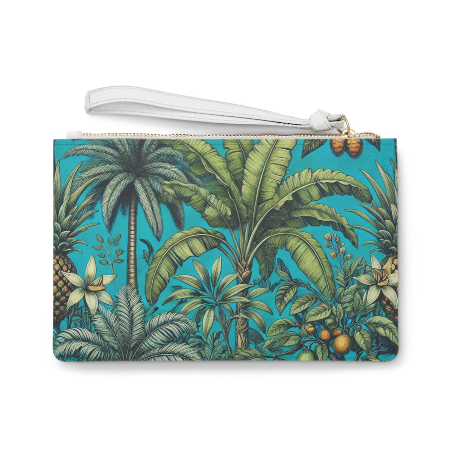 Tropical Faux Leather Clutch Bag - Perfect for Beach Adventures & Summer Vacations / Tropical Fruit, Turquoise