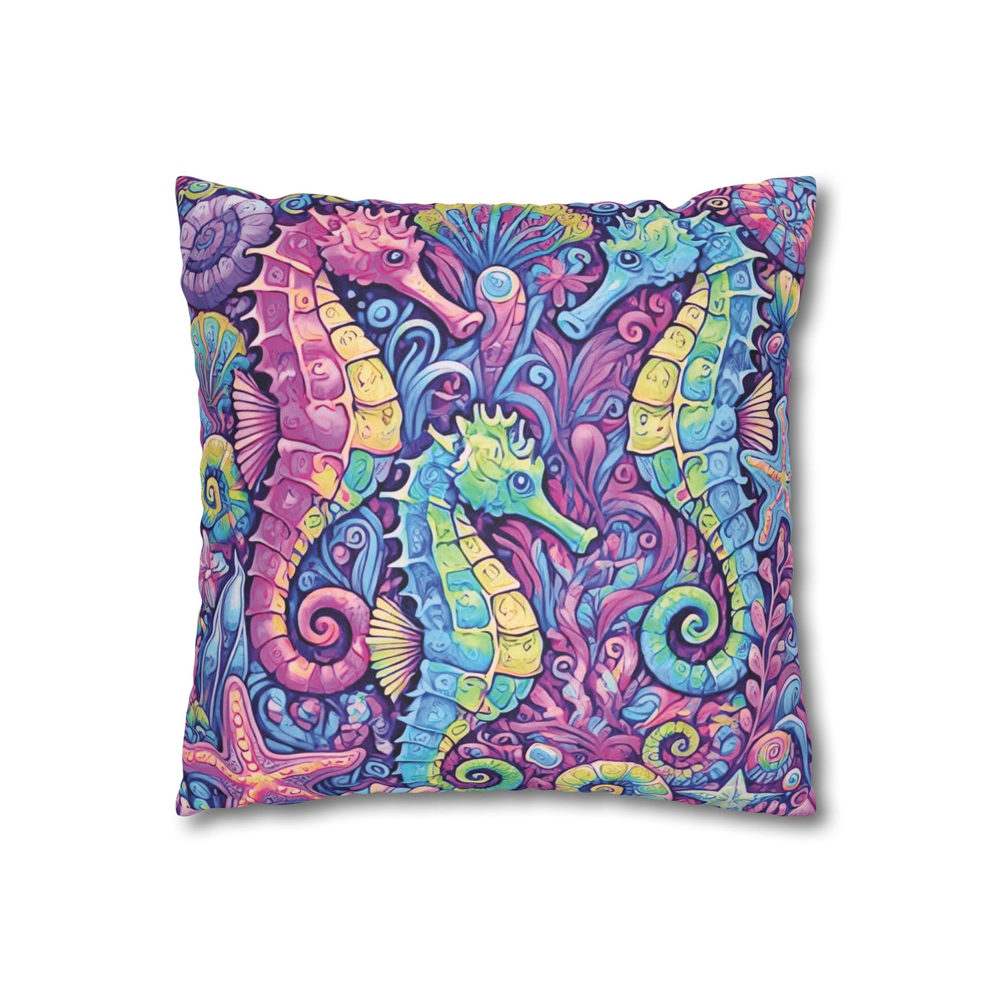 Faux Suede Square Pillowcase - Seahorse Trio/Fantasy Pop