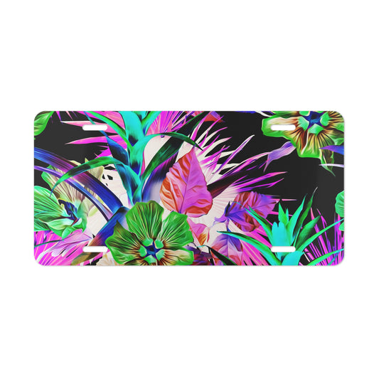 Plant Plalooza Black Vanity Plate - Tropical Floral Design for Cars, Trucks, and Decor