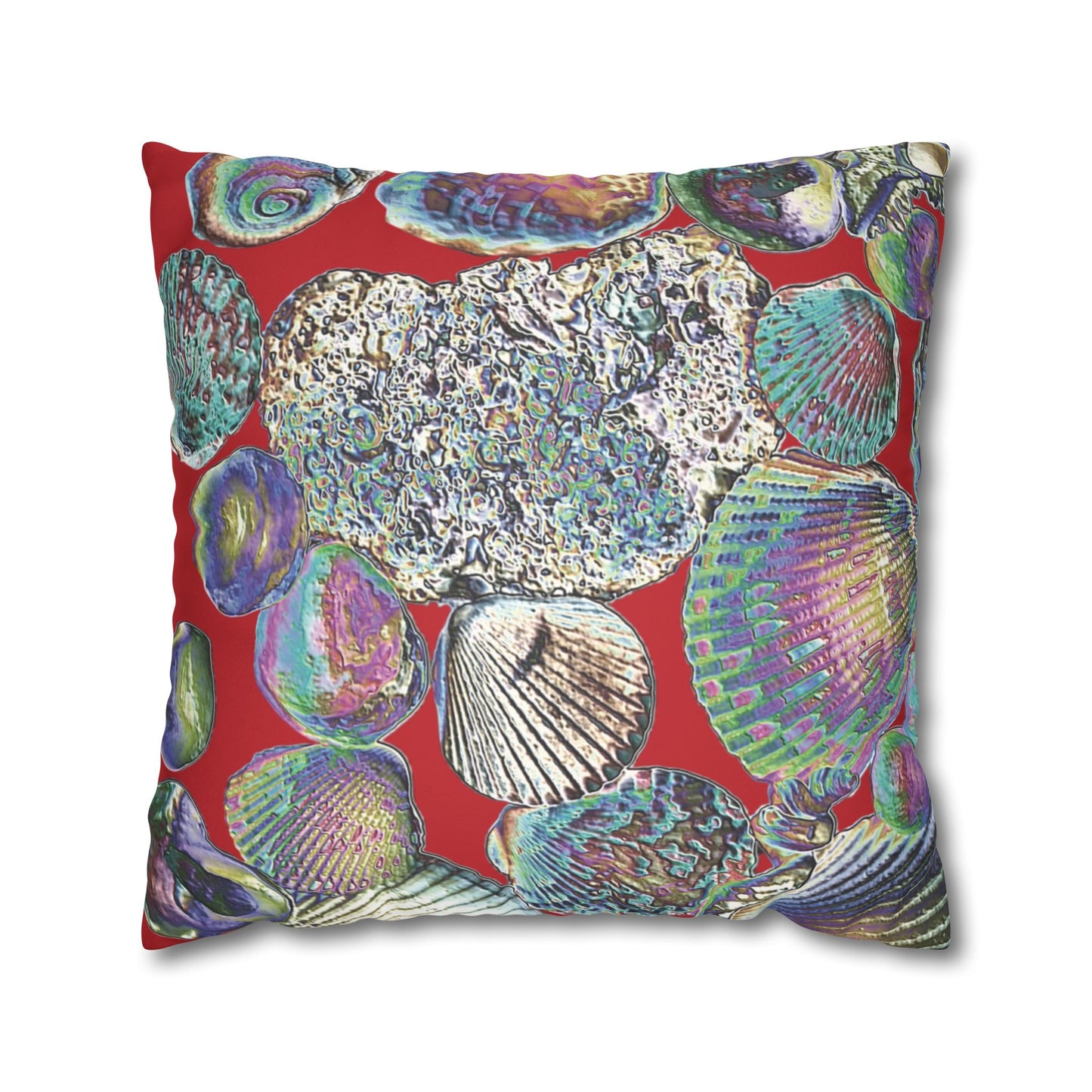 Faux Suede Square Pillowcase - Heatwave Seashell Collection, Dark Red