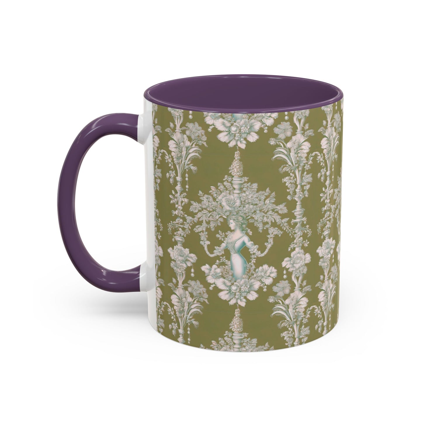 Accent Coffee Mug (11, 15oz), Pearl Lady Toile/Highborn Greren Repeat, Various Colors