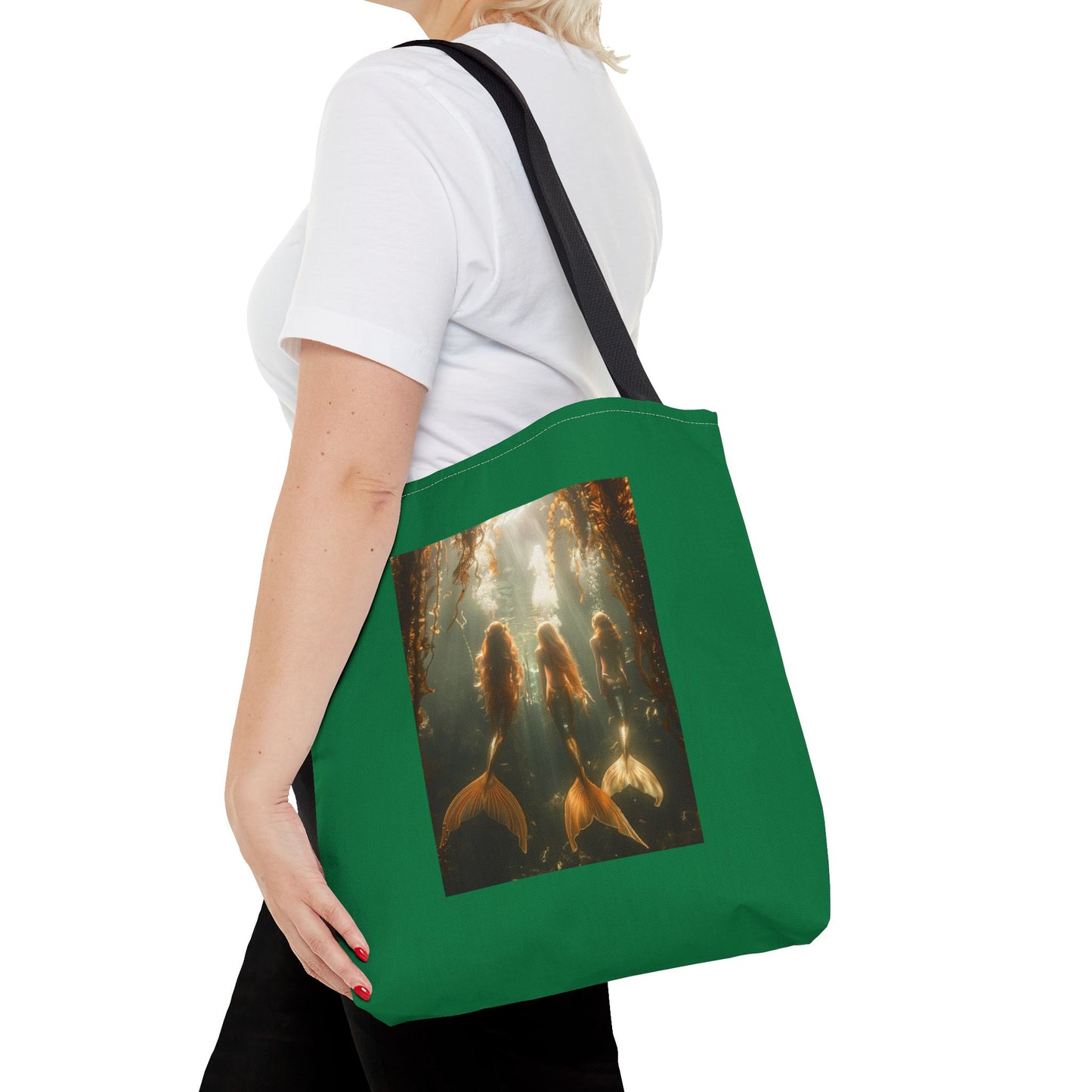 Three Mermaid Sisters, Dark Green Tote Bag - 3 Sizes