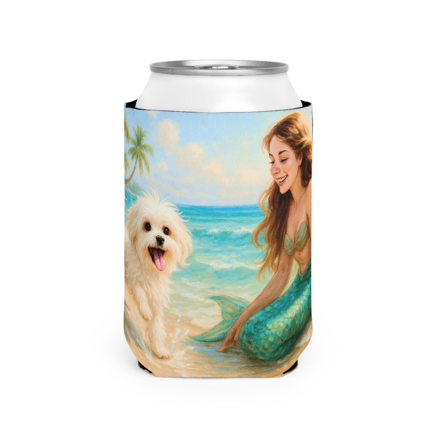 Puppy Ariel and Mermaid Can Cooler Sleeve - Perfect for Outdoor Picnics
