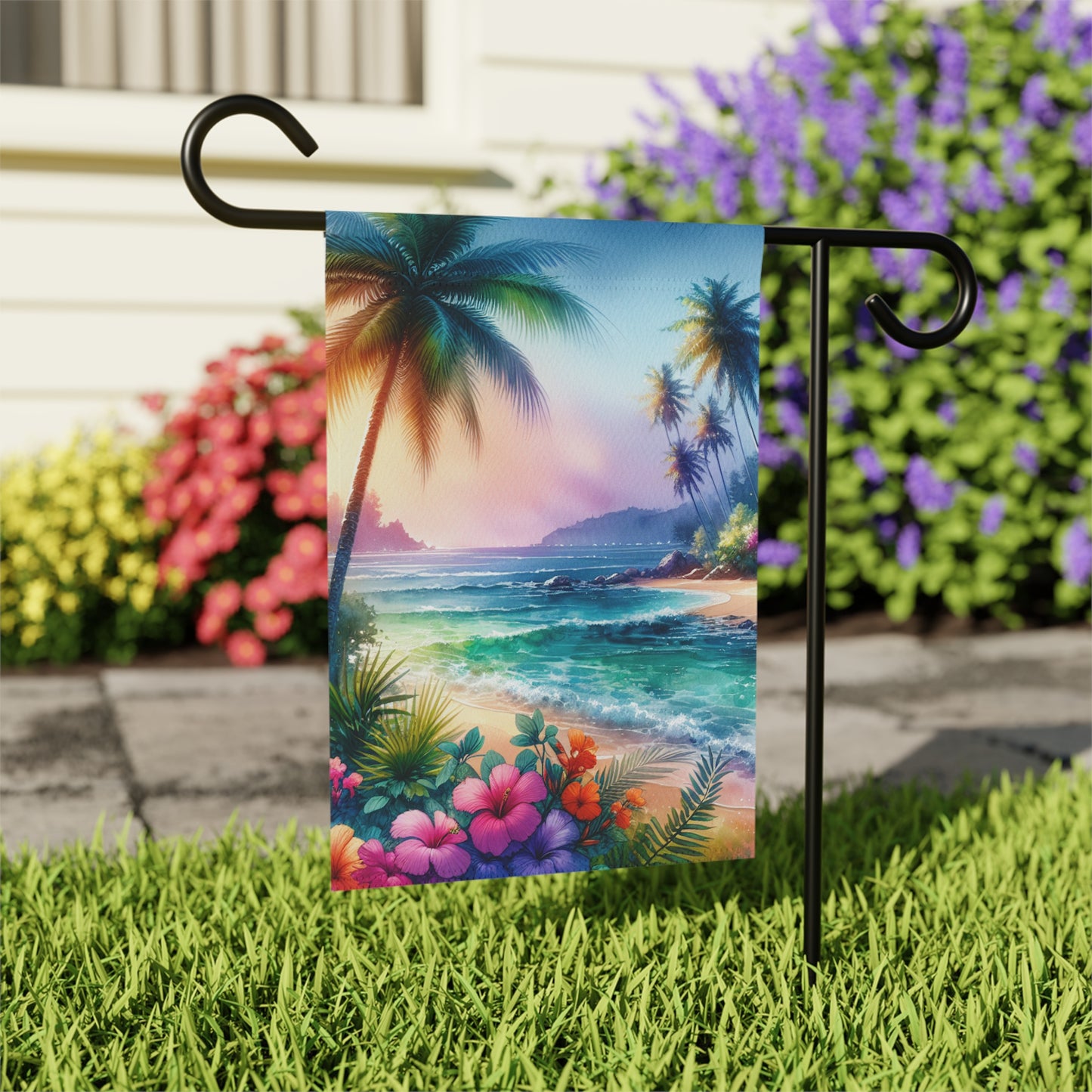 Tropical Garden Flag - Perfect for Outdoor Decor / Bay of Peace Beach Design