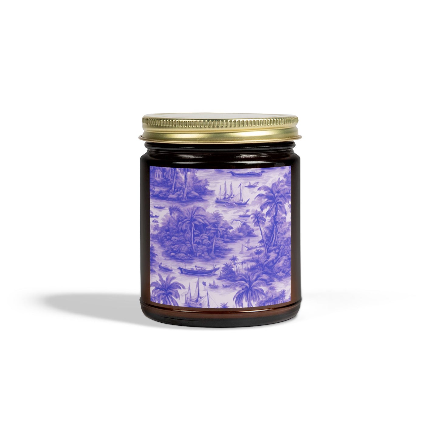 Scented Candles, Coconut Apricot Wax (4oz, 9oz) - Tropical Toile #1, Purple