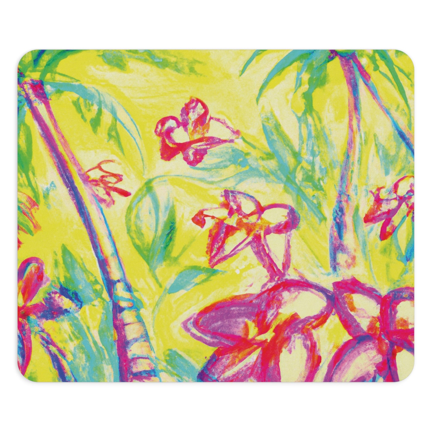 Rainforest Mouse Pad, 2 Shapes - Beach Vibes for Home Office & Gamer / Tropical Doodles, Yellow
