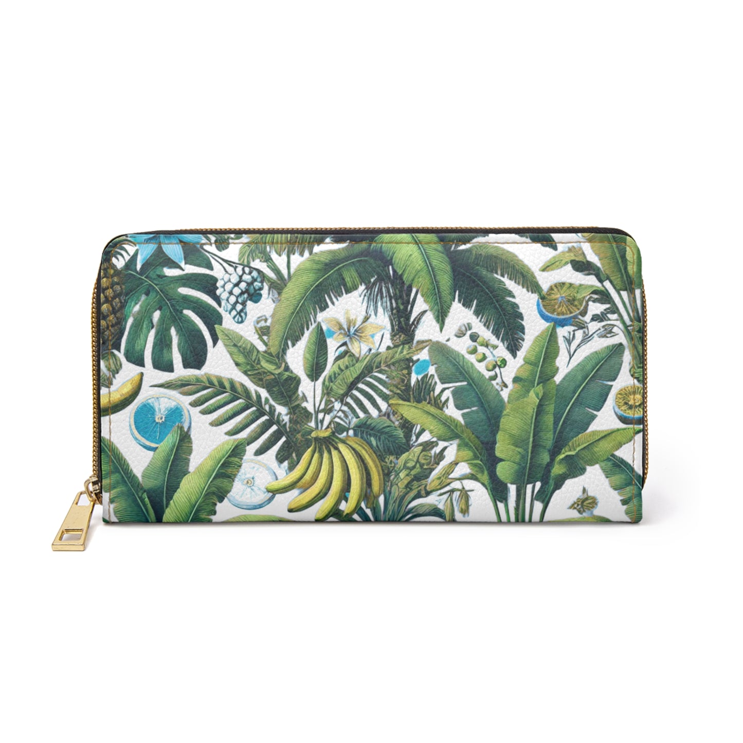 Tropical Zipper Wallet, Faux Leather / Vibrant Clutch / More Tropical Fruit, White