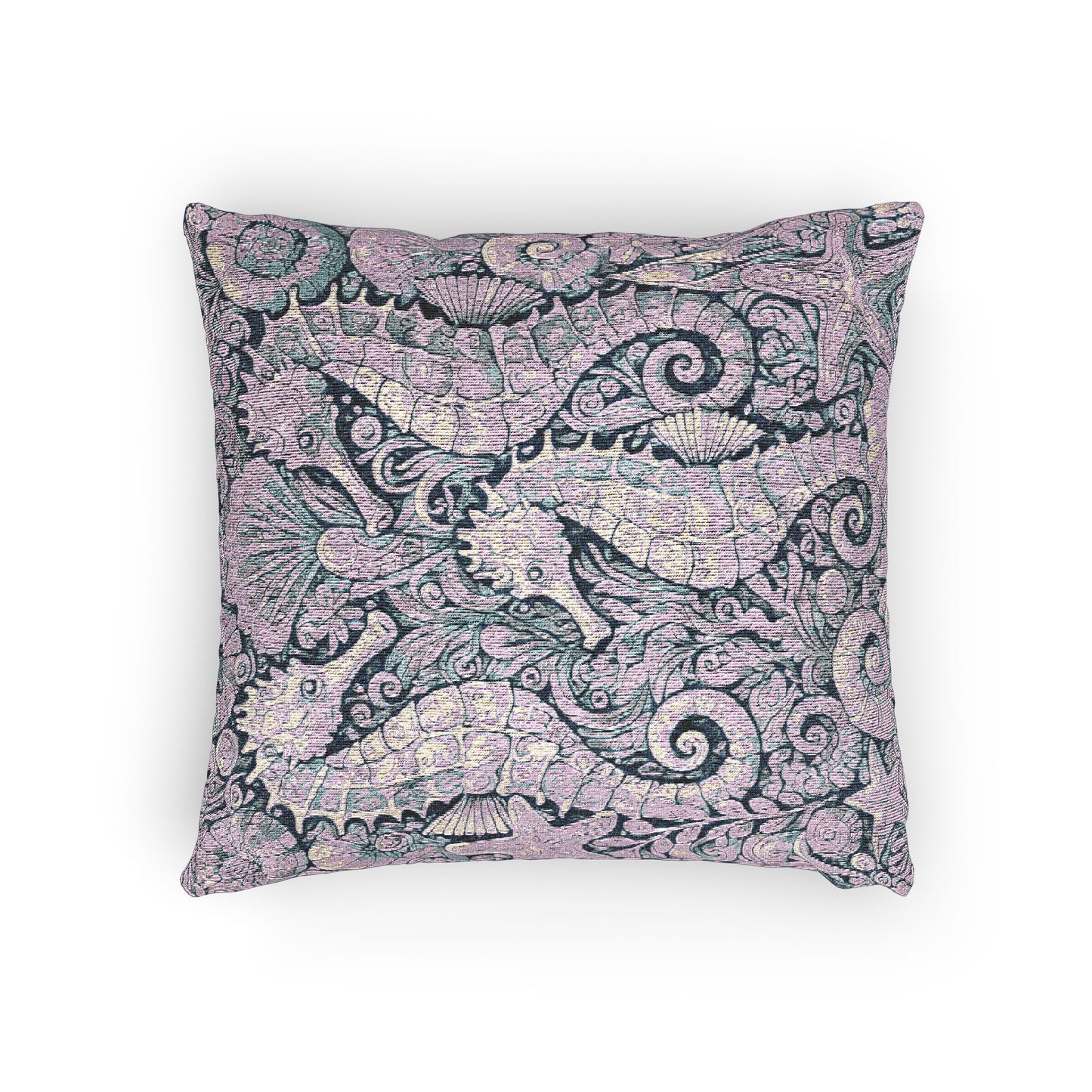 Woven Pillow, 17"W x 18"L ~ Seahorse Trio, Lilac