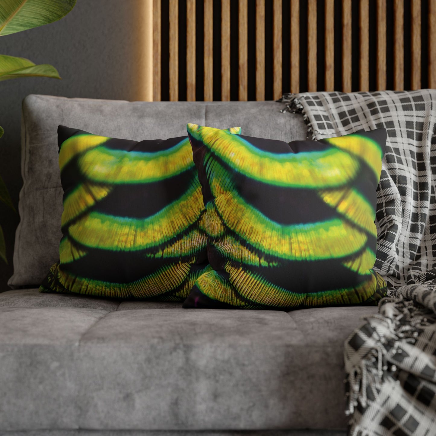 Faux Suede Square Pillowcase - Yellow Peacock Feathers