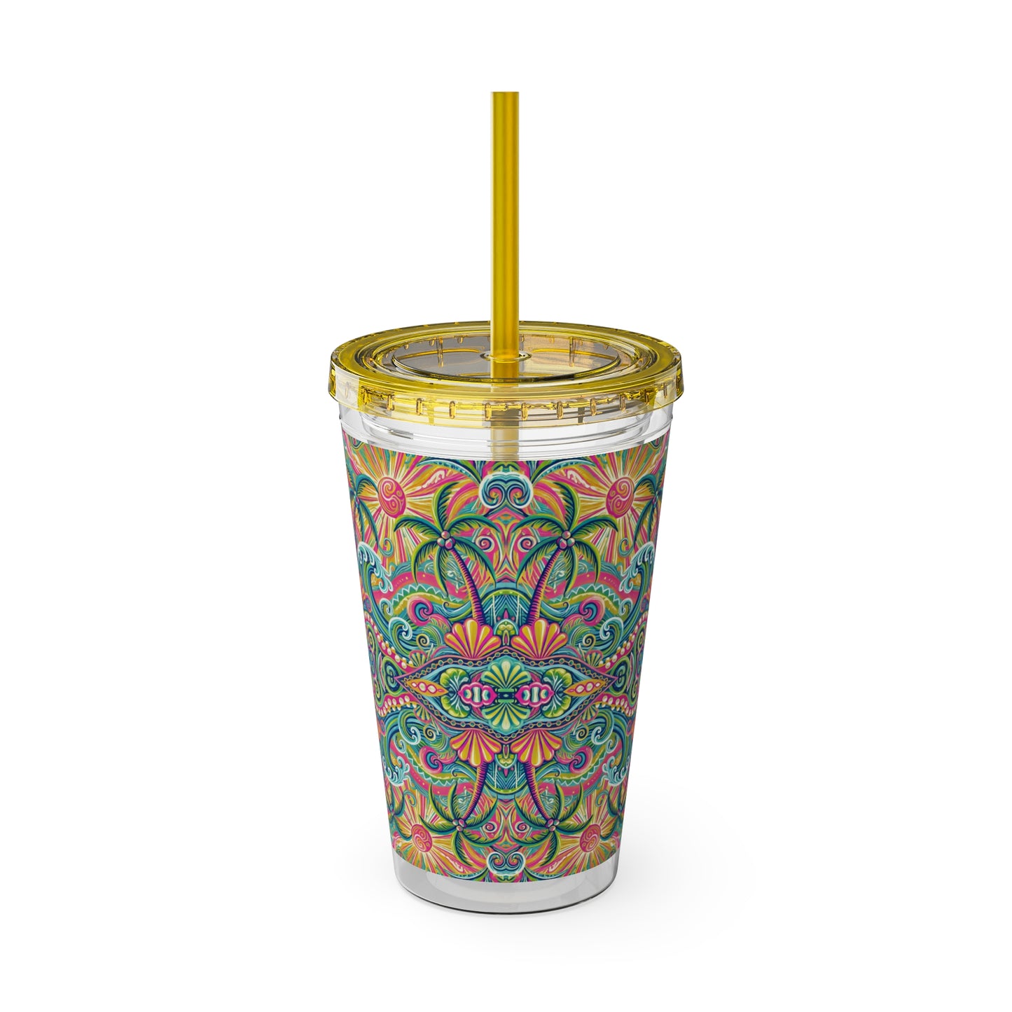 Tropical Tumbler with Straw | 16oz Colorful Travel Cup / Kaleido Bay