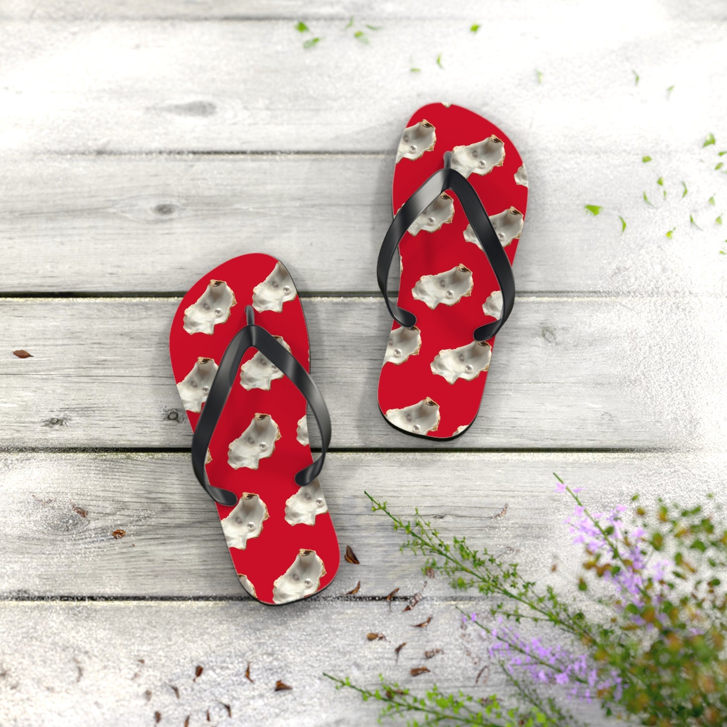 Flip Flops - White Pearl Oyster, dark red