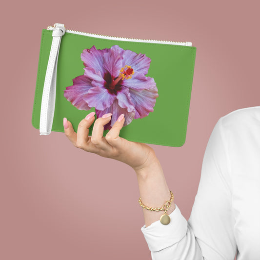 Tropical Faux Leather Clutch Bag - Perfect for Beach Adventures & Summer Vacations / Photo Purple Hibiscus, Green